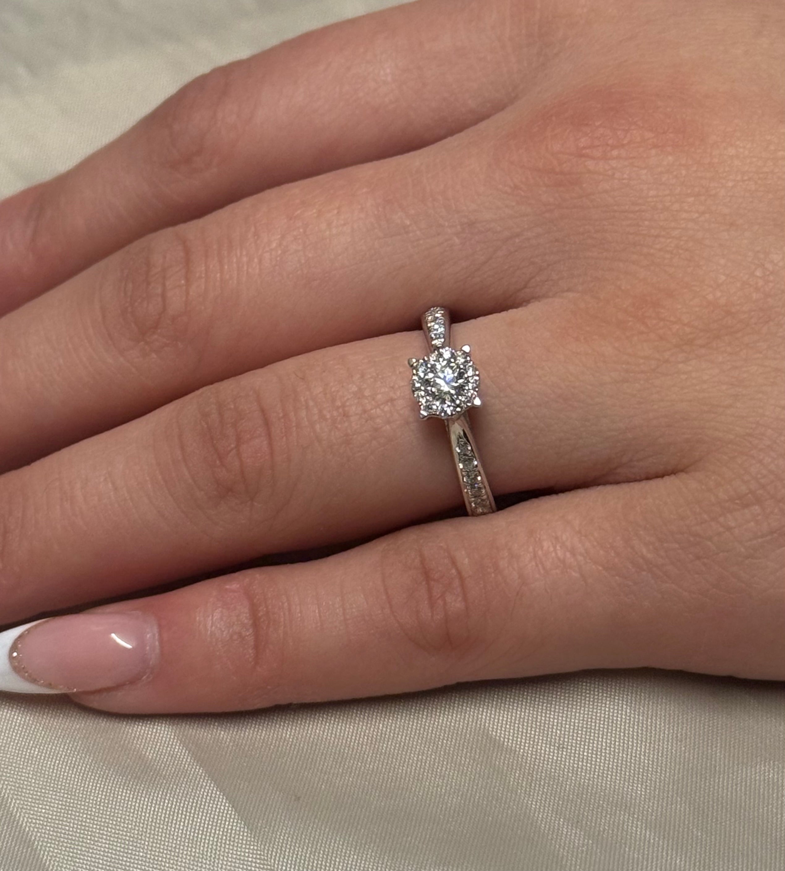 9K White Gold 50pt Illusion Solitaire With Diamond Band