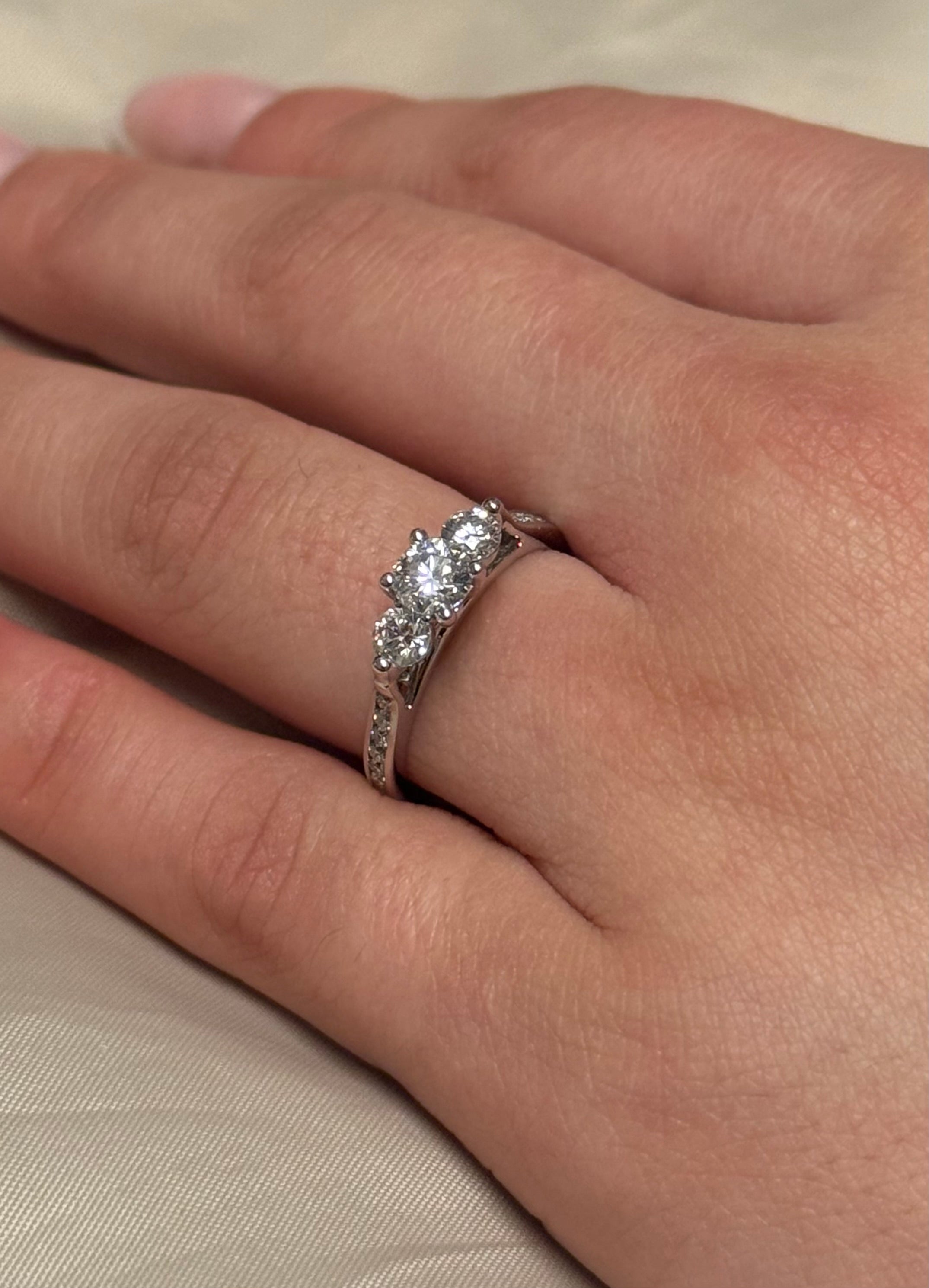 18K White Gold 1ct Brilliant Cut Three Stone With Diamond Band