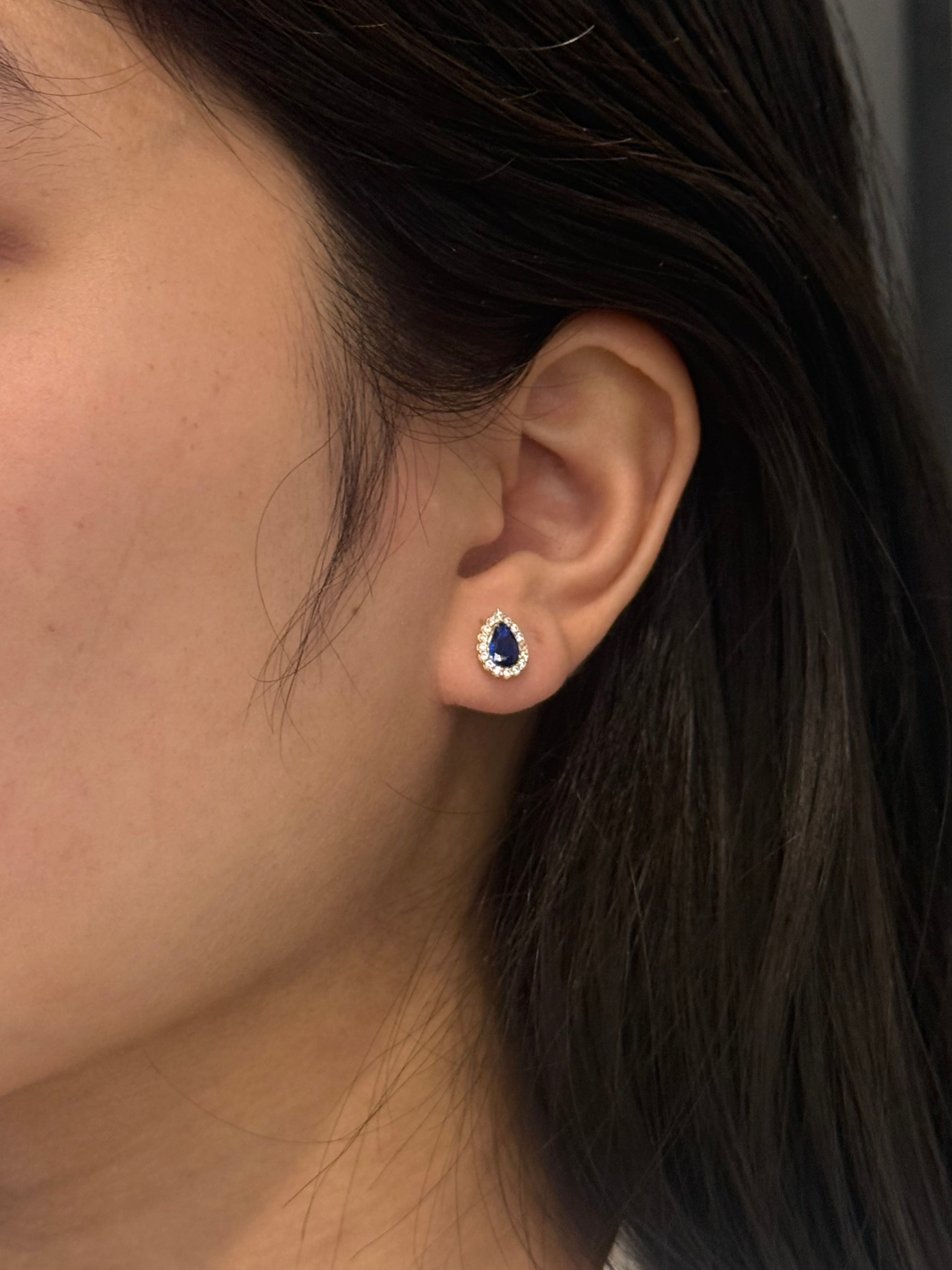9ct Yellow Gold Small Blue Cz Pear Studs