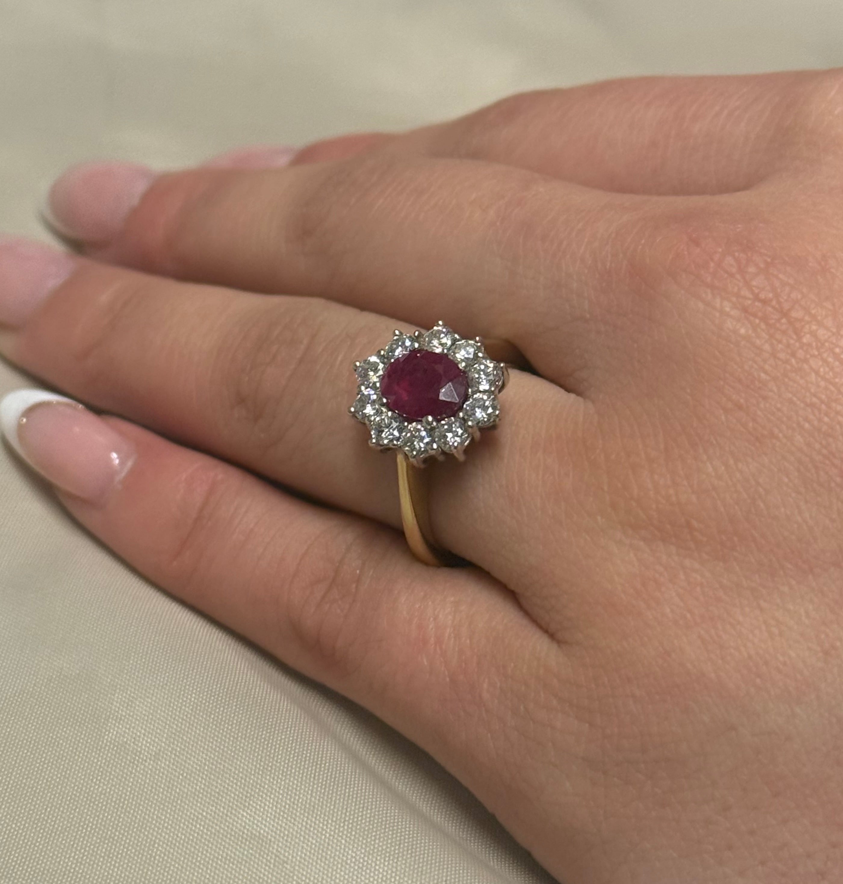 9ct Yellow Gold Ruby and Diamond Cluster Ring