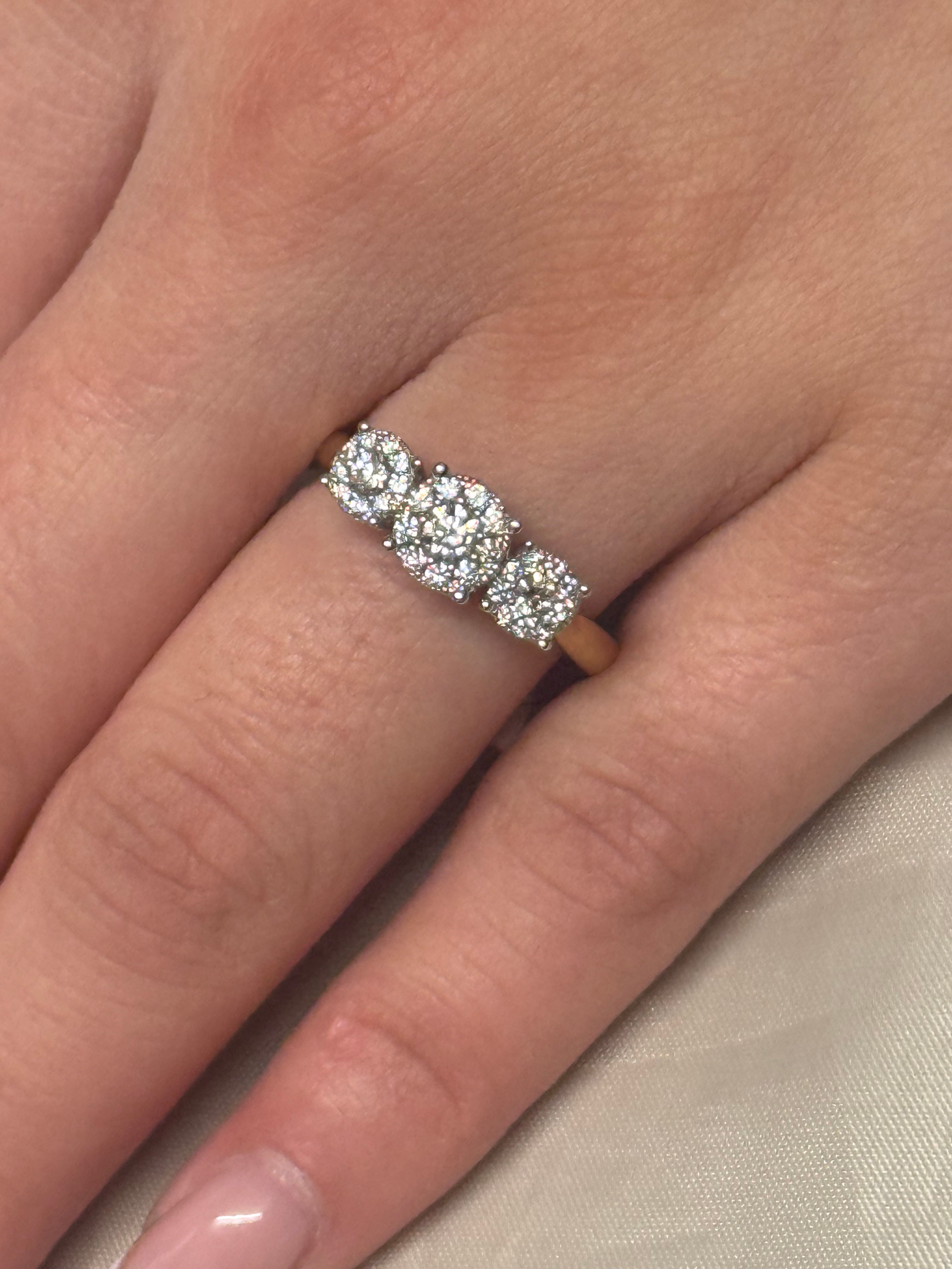 9K Yellow Gold Illusion Three Stone Diamond Ring
