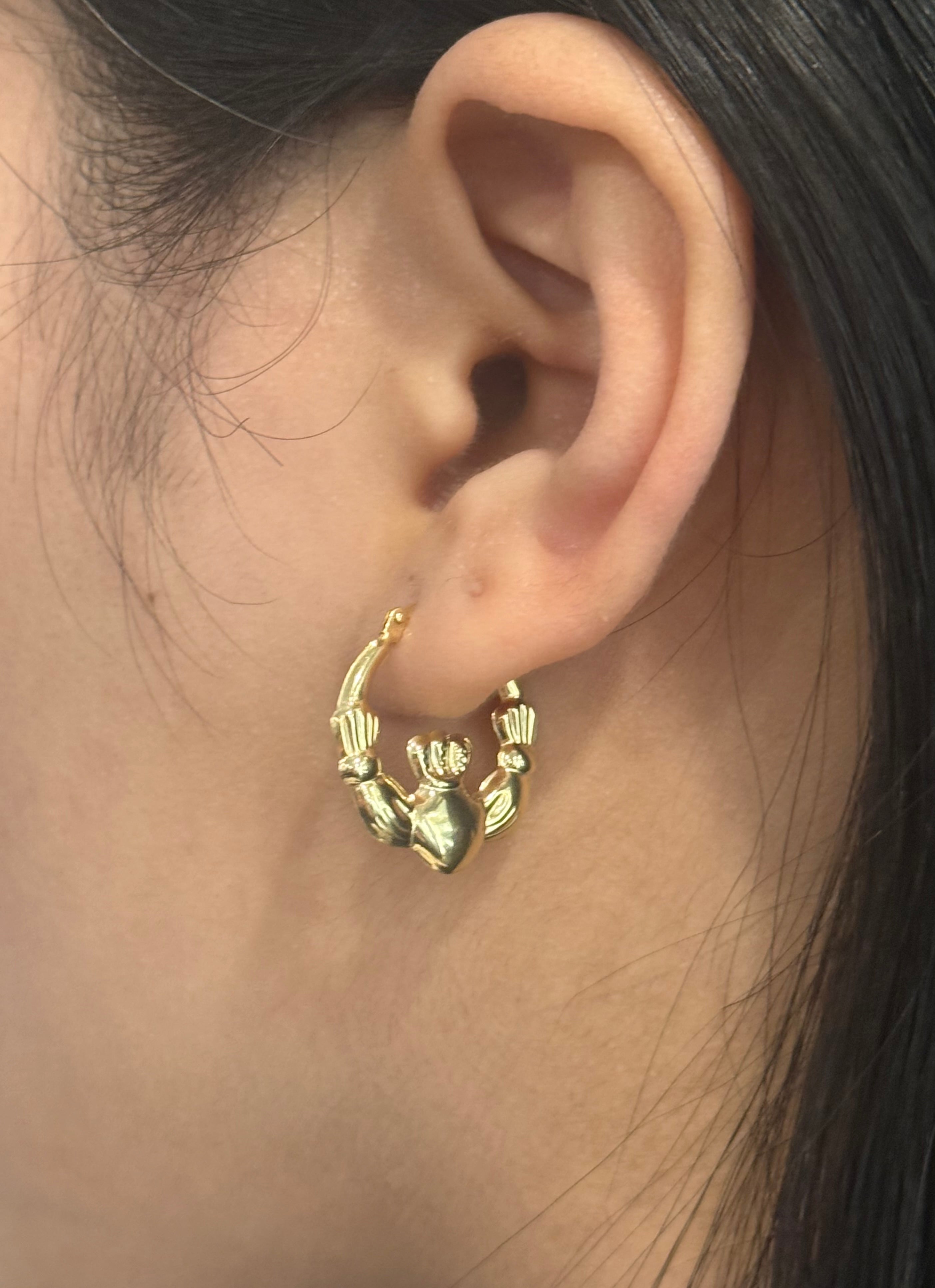 9ct Yellow Gold Chunky Claddagh Hoops