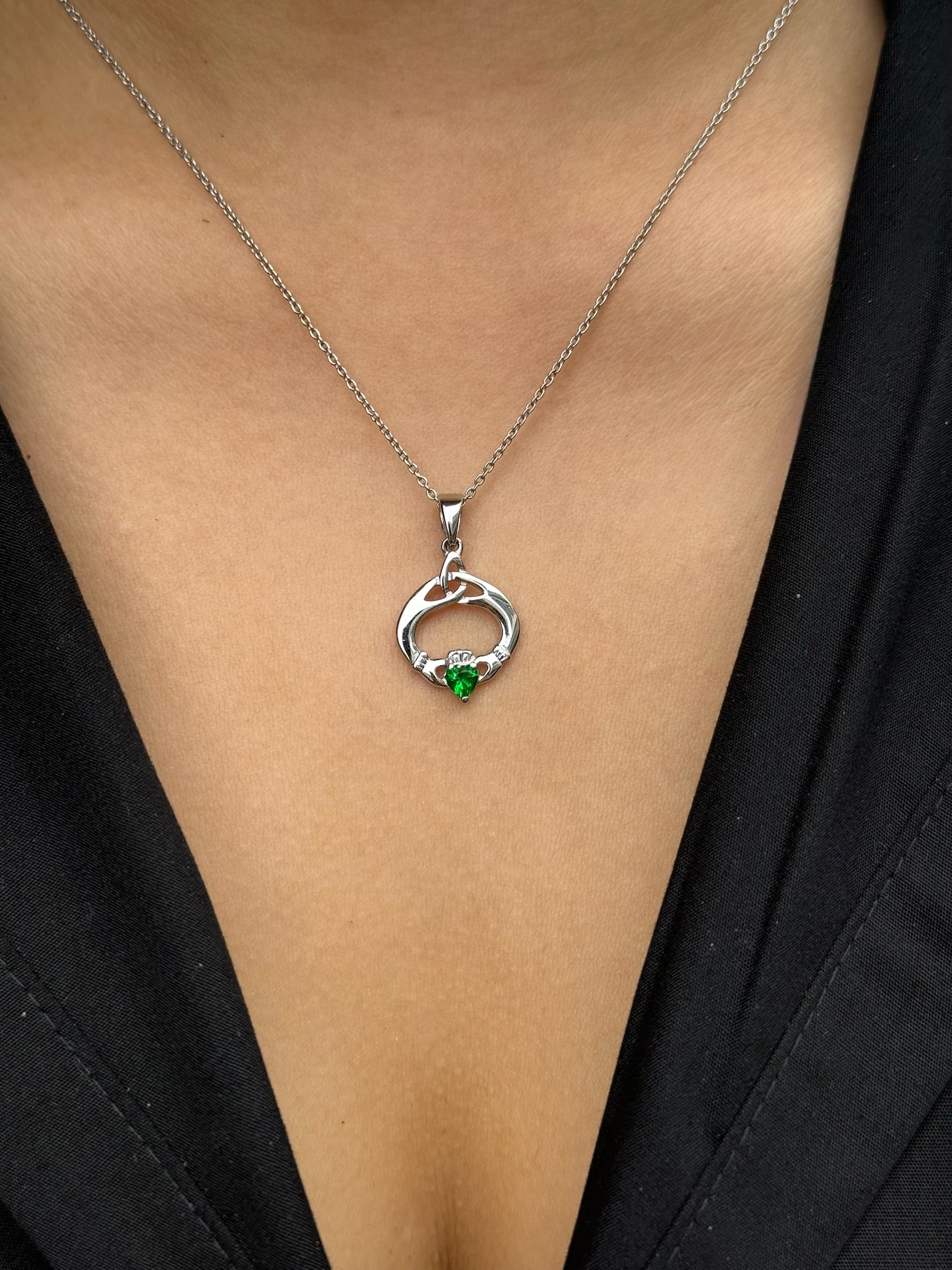 Sterling Silver May Birthstone Claddagh Pendant