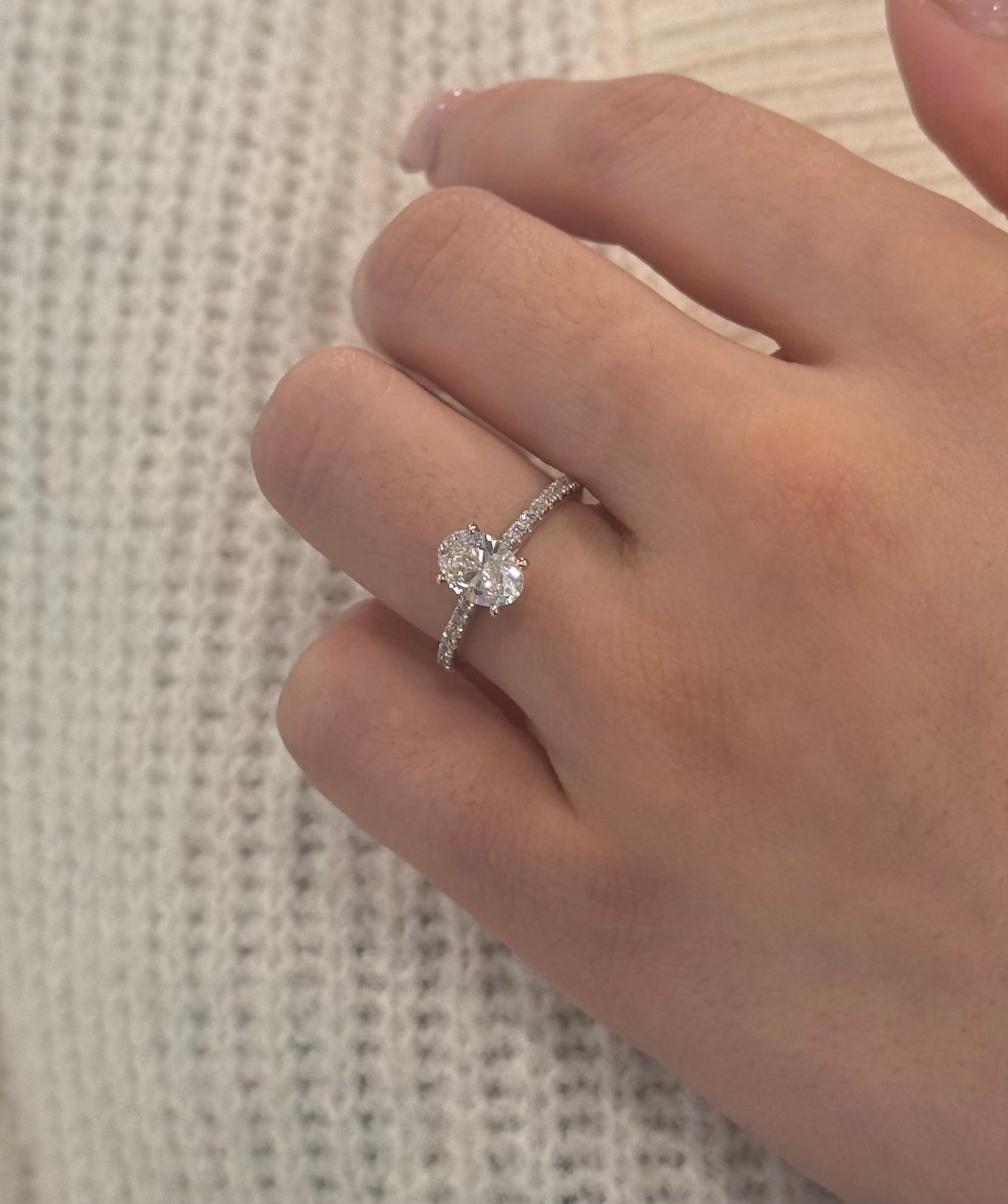 18K White Gold 1ct Oval Laboratory Grown Diamond Solitaire with Diamond Band