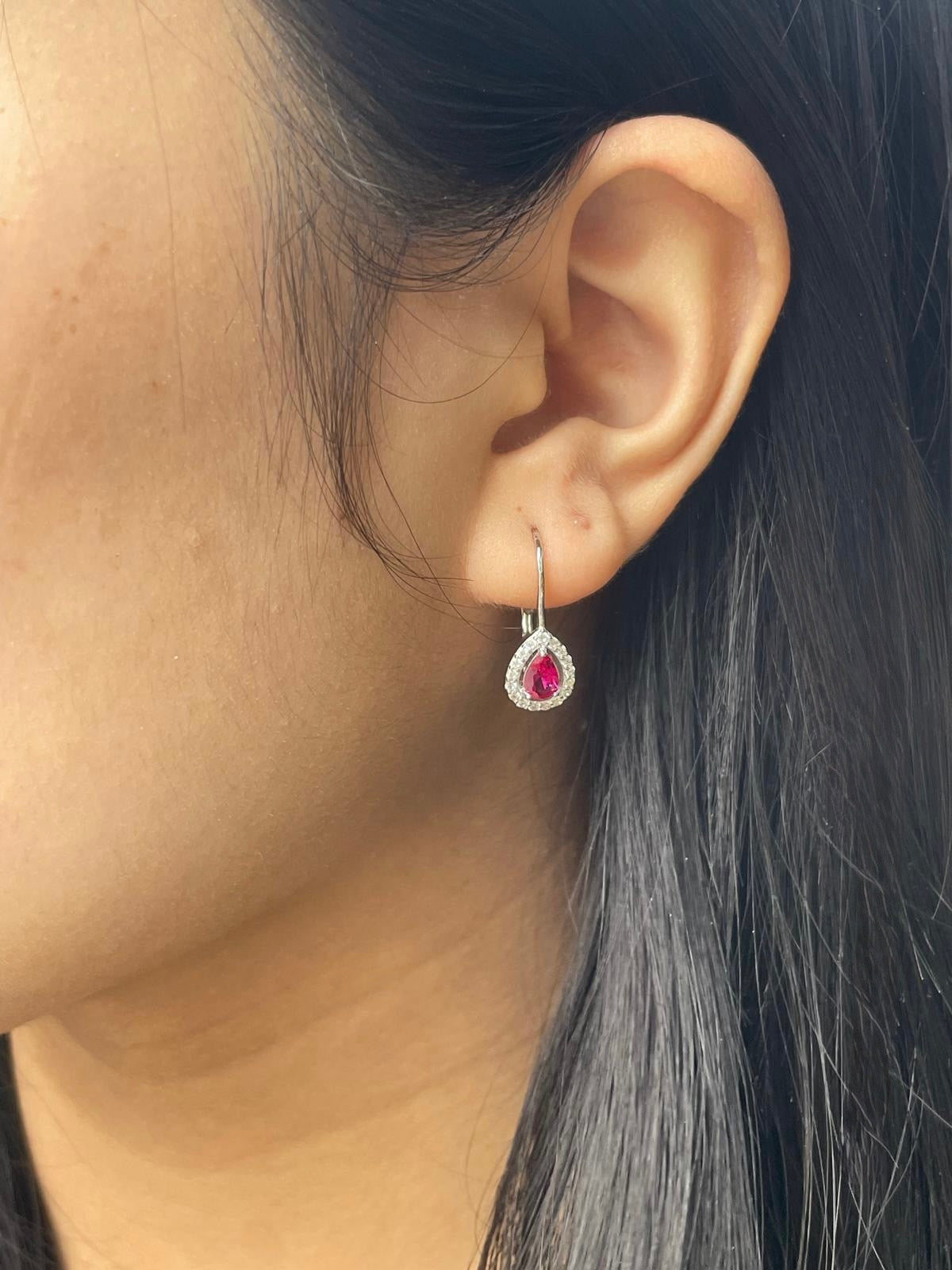 Sterling Silver Red Cz Pear Earrings