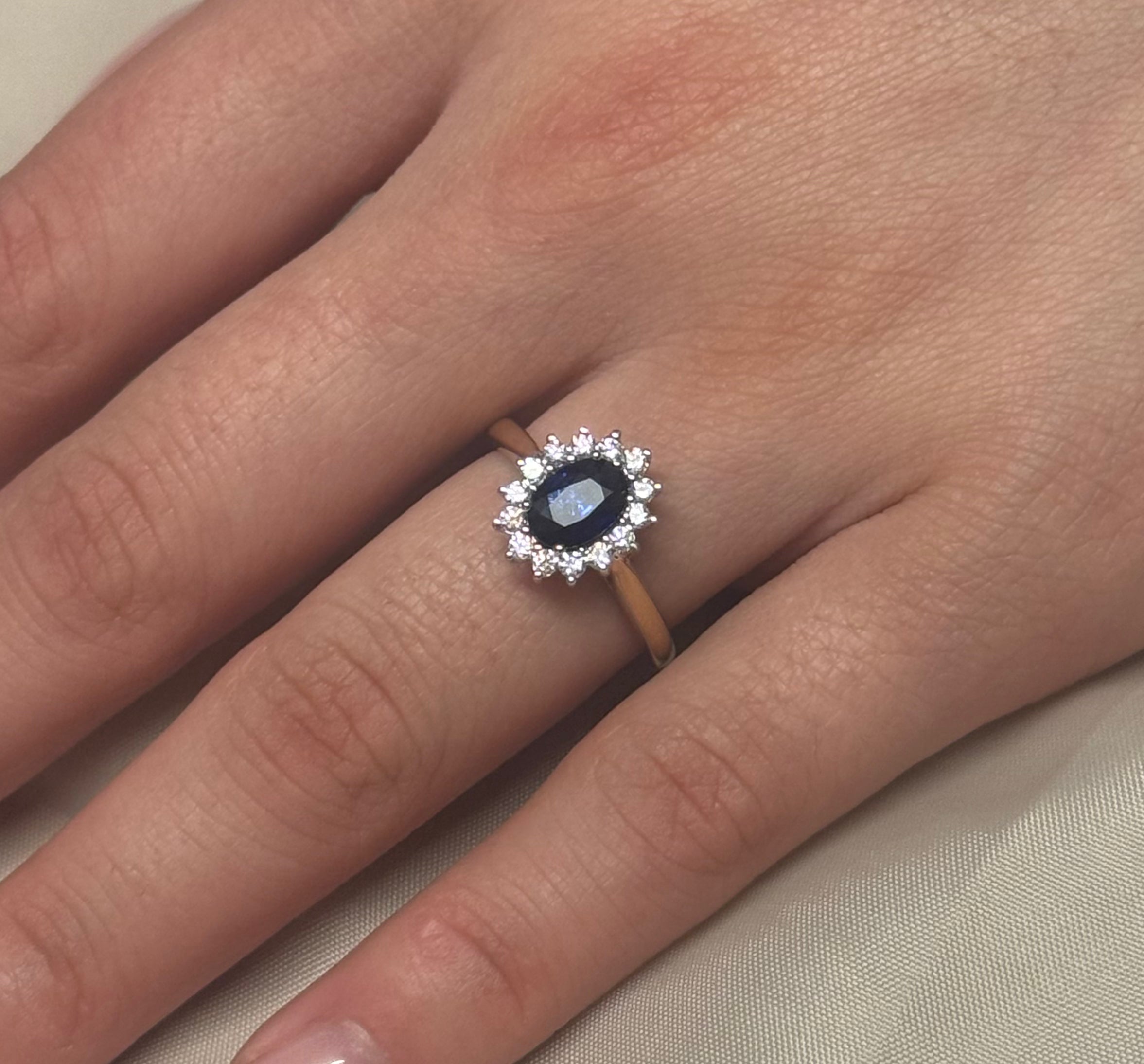 9ct Yellow Gold Oval and Sapphire Diamond Halo Ring