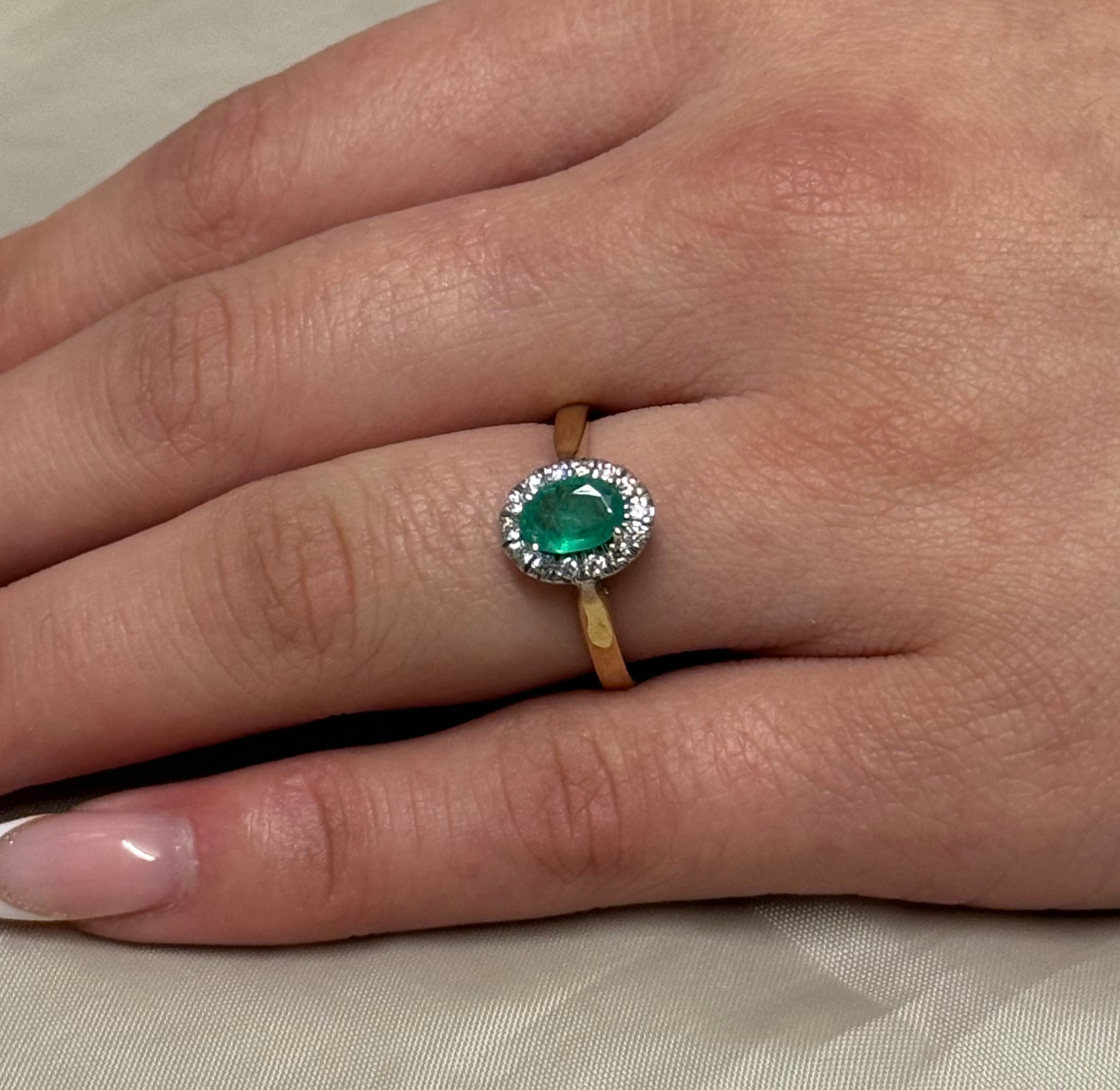9K Yellow Gold Oval Emerald with Diamond Halo