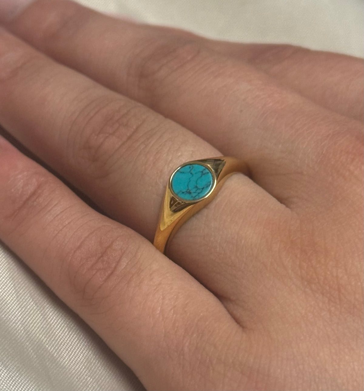 9K Yellow Gold Round Turquoise Signet Ring