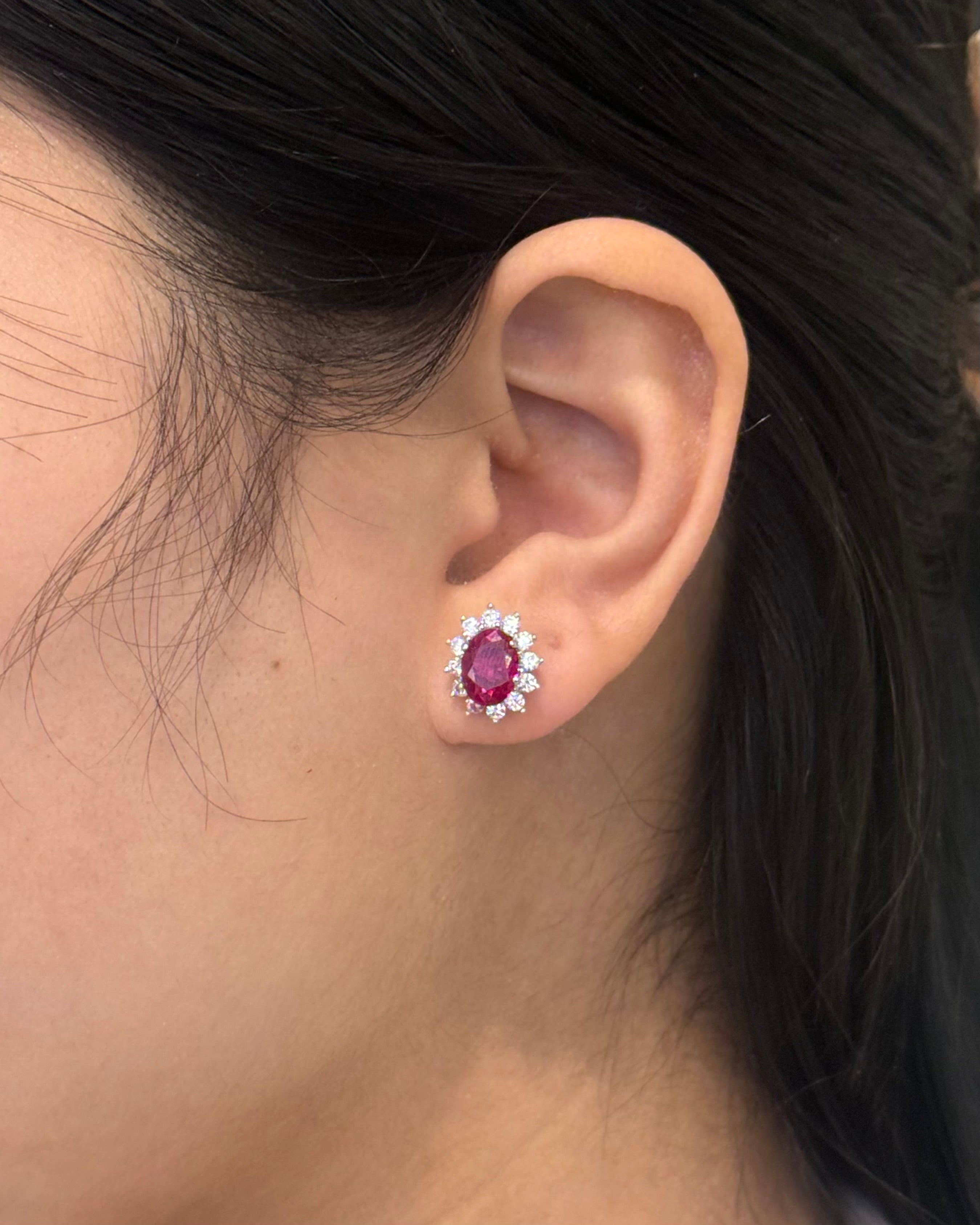 9ct Yellow Gold Red Cz Cluster Earrings