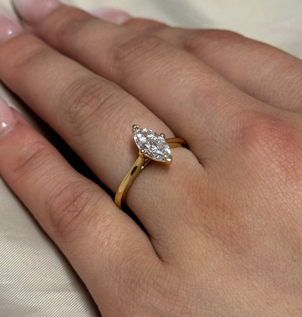 18K Yellow Gold 1ct Laboratory Grown Marquise Solitaire Ring