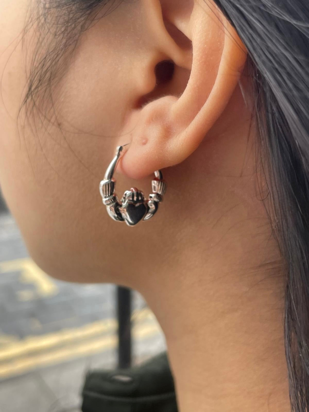 Sterling Silver Claddagh Hoop Earrings