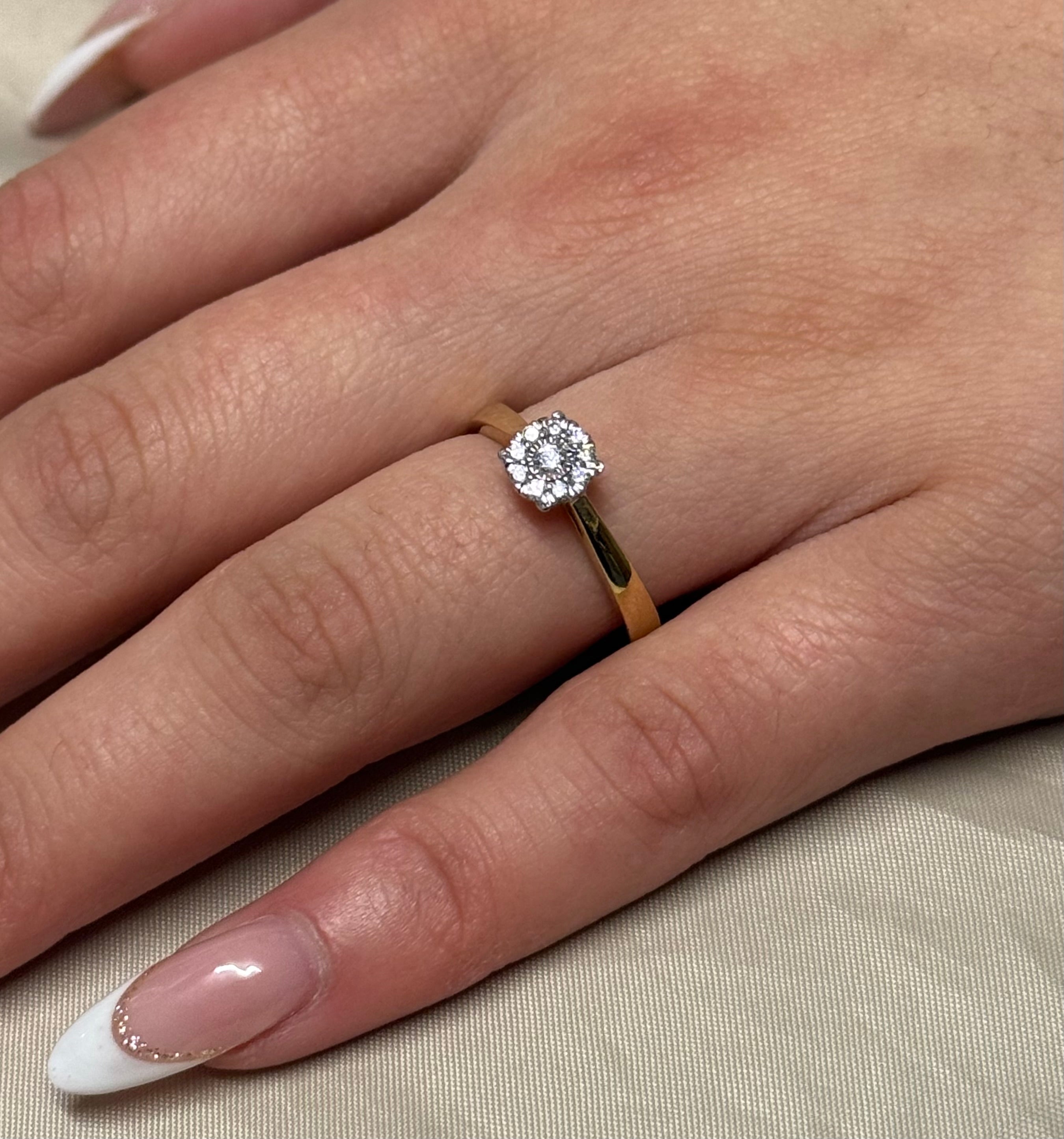 9K Yellow Gold Illusion Solitaire Diamond Ring
