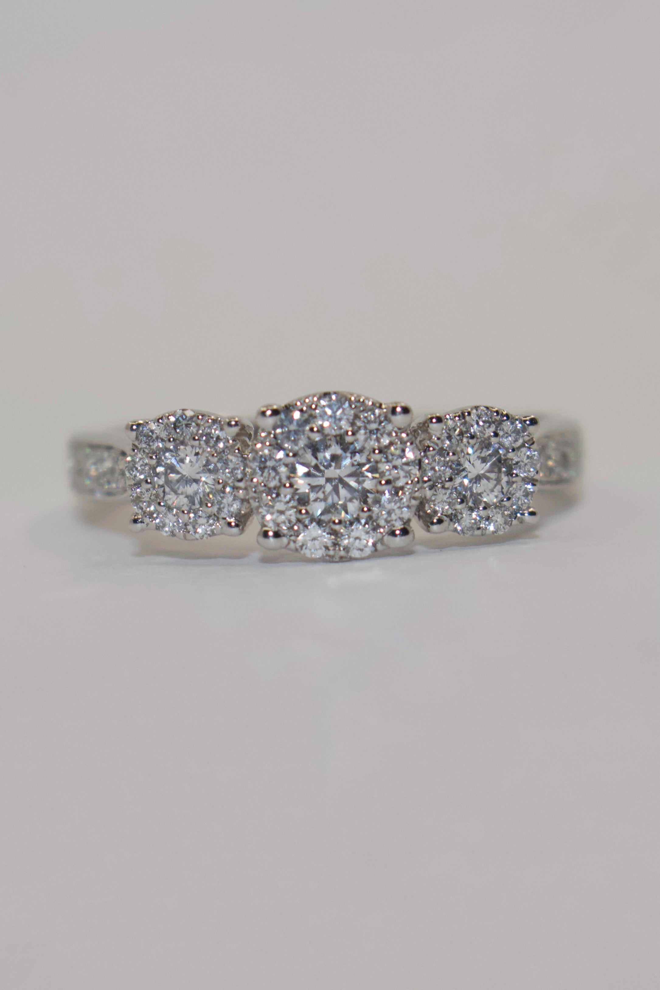 9K White Gold Illusion Three Stone with Diamond Band