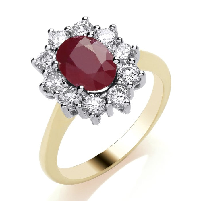 9ct Yellow Gold Ruby and Diamond Cluster Ring