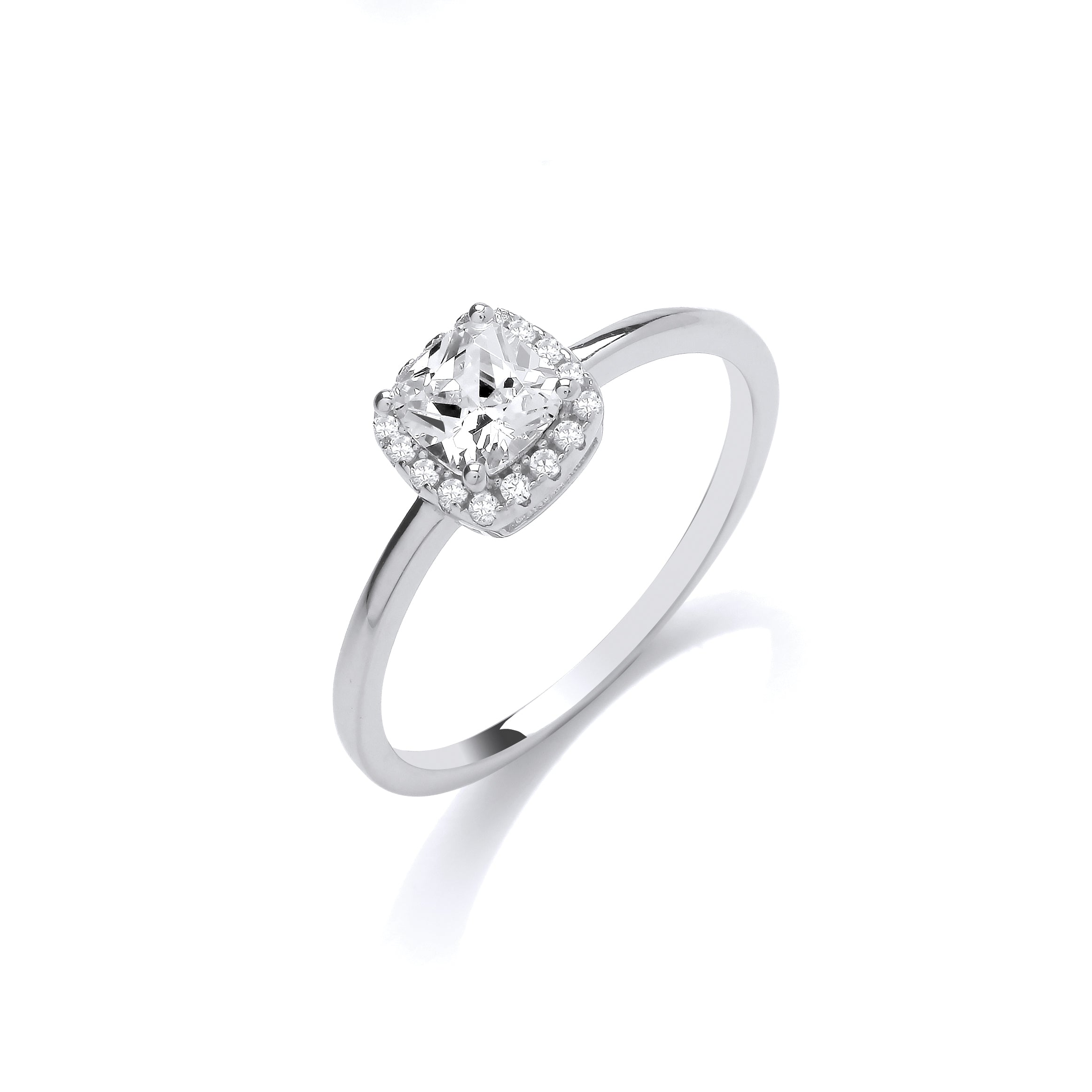 Sterling Silver Cushion CZ Halo Ring
