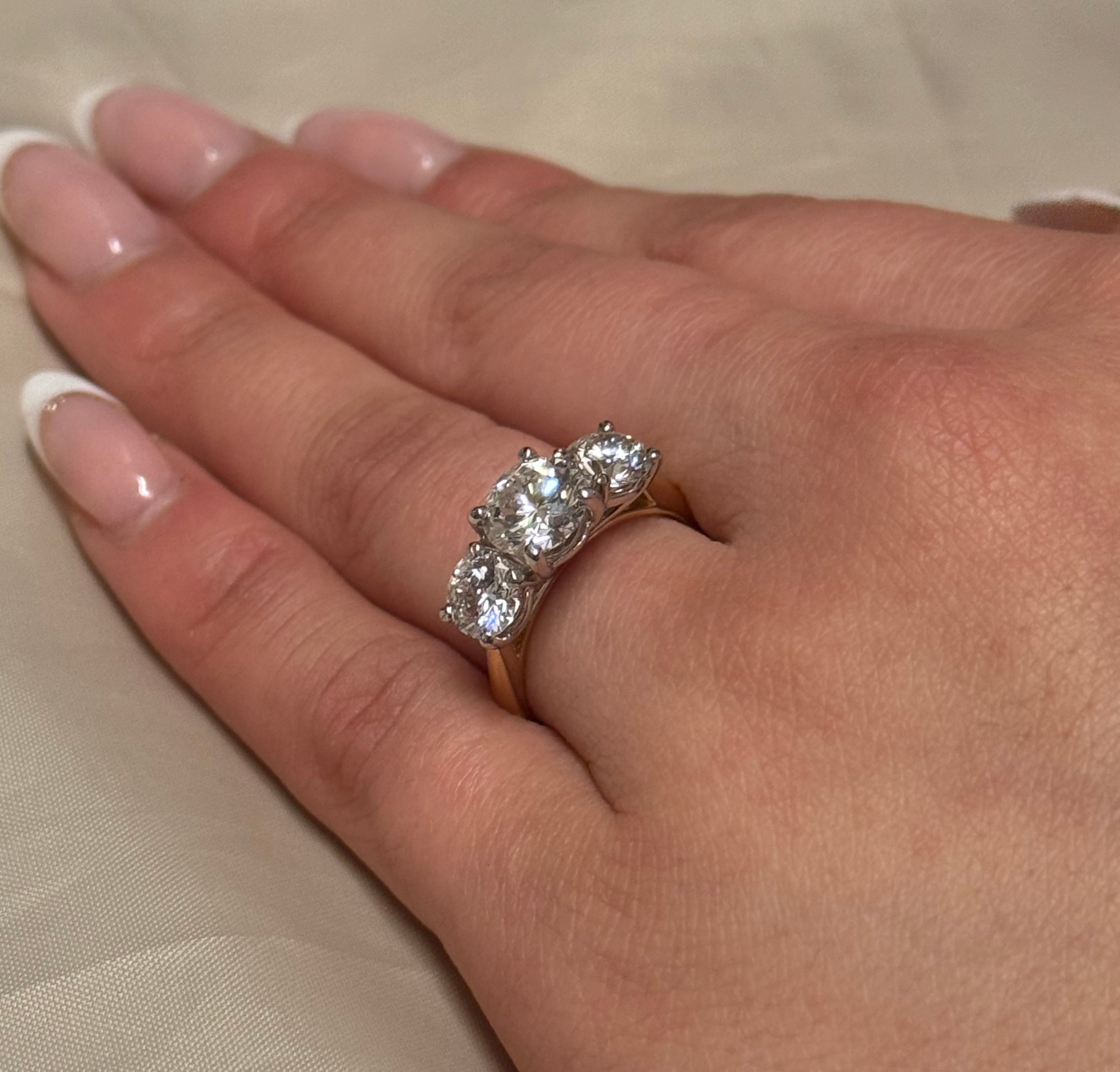 18K Yellow Gold 2.98ct Laboratory Grown Diamond Three Stone Ring