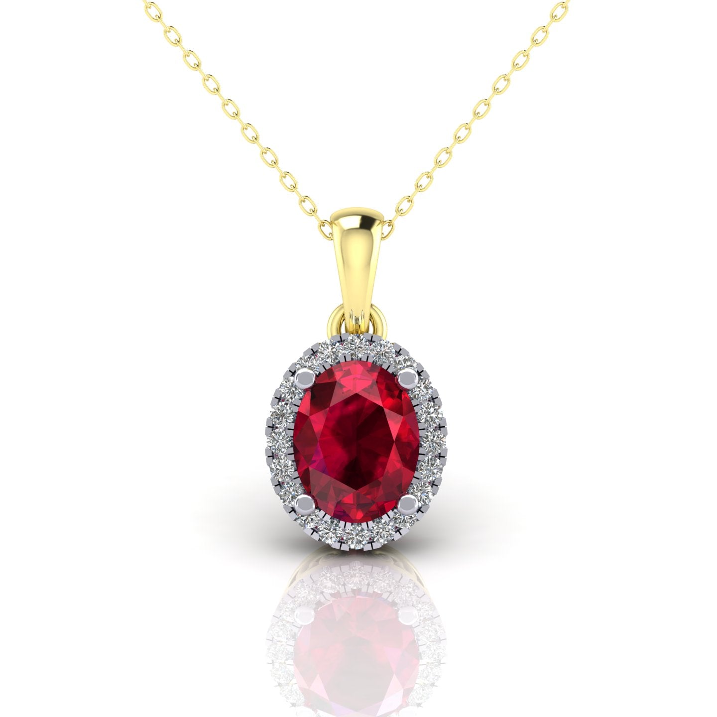 9ct Yellow Gold Red Stone Oval CZ Halo Pendant