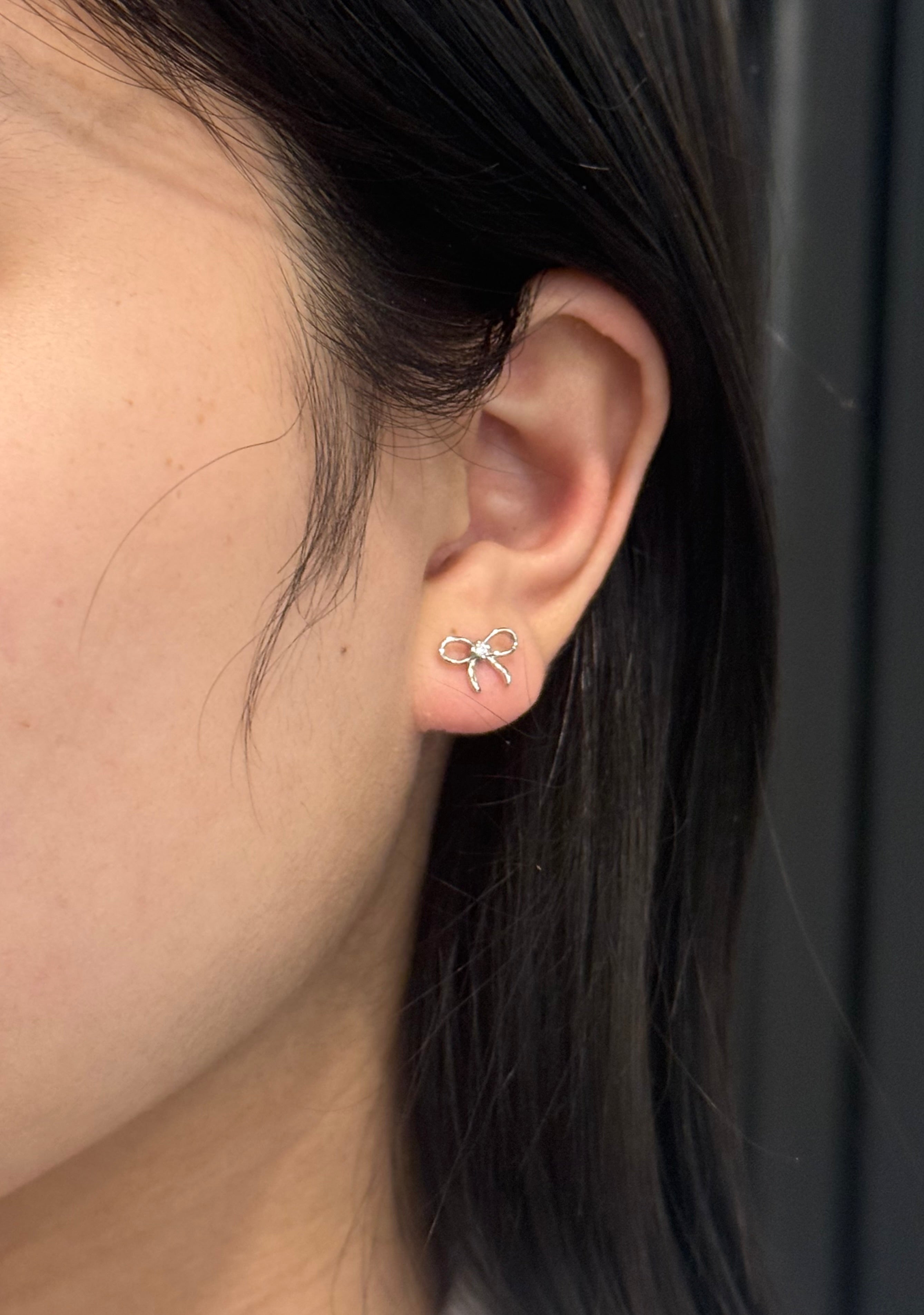 Sterling Silver CZ Bow Stud Earrings