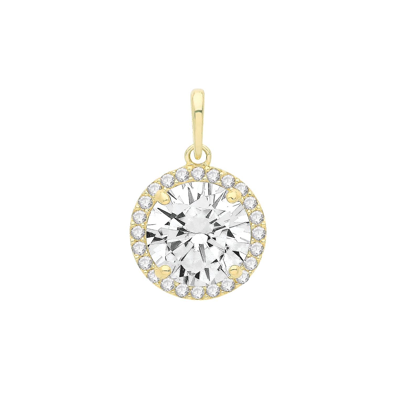 9ct Yellow Gold Round CZ Halo Pendant - Large