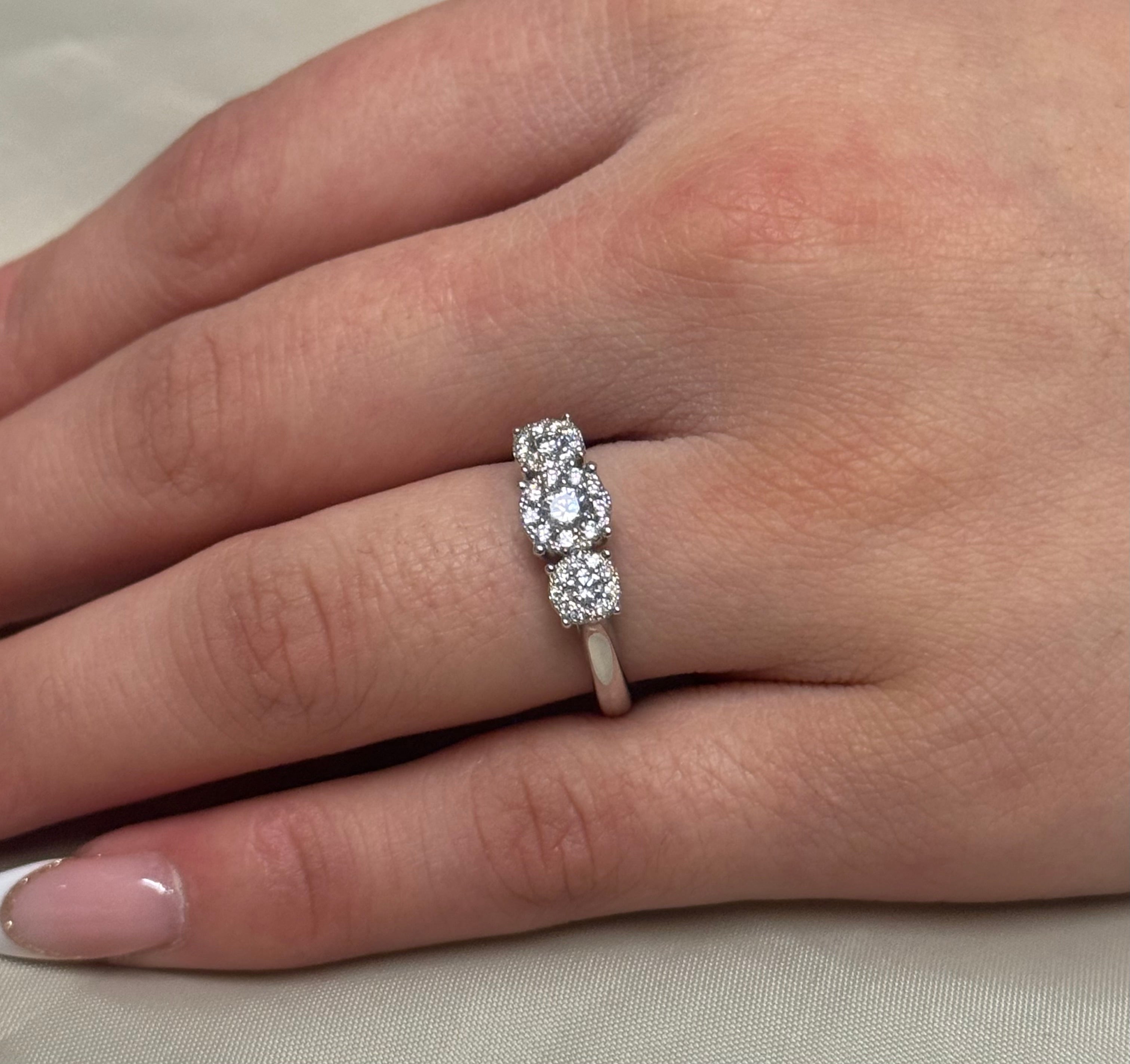 9K White Gold Illusion Three Stone Diamond Ring