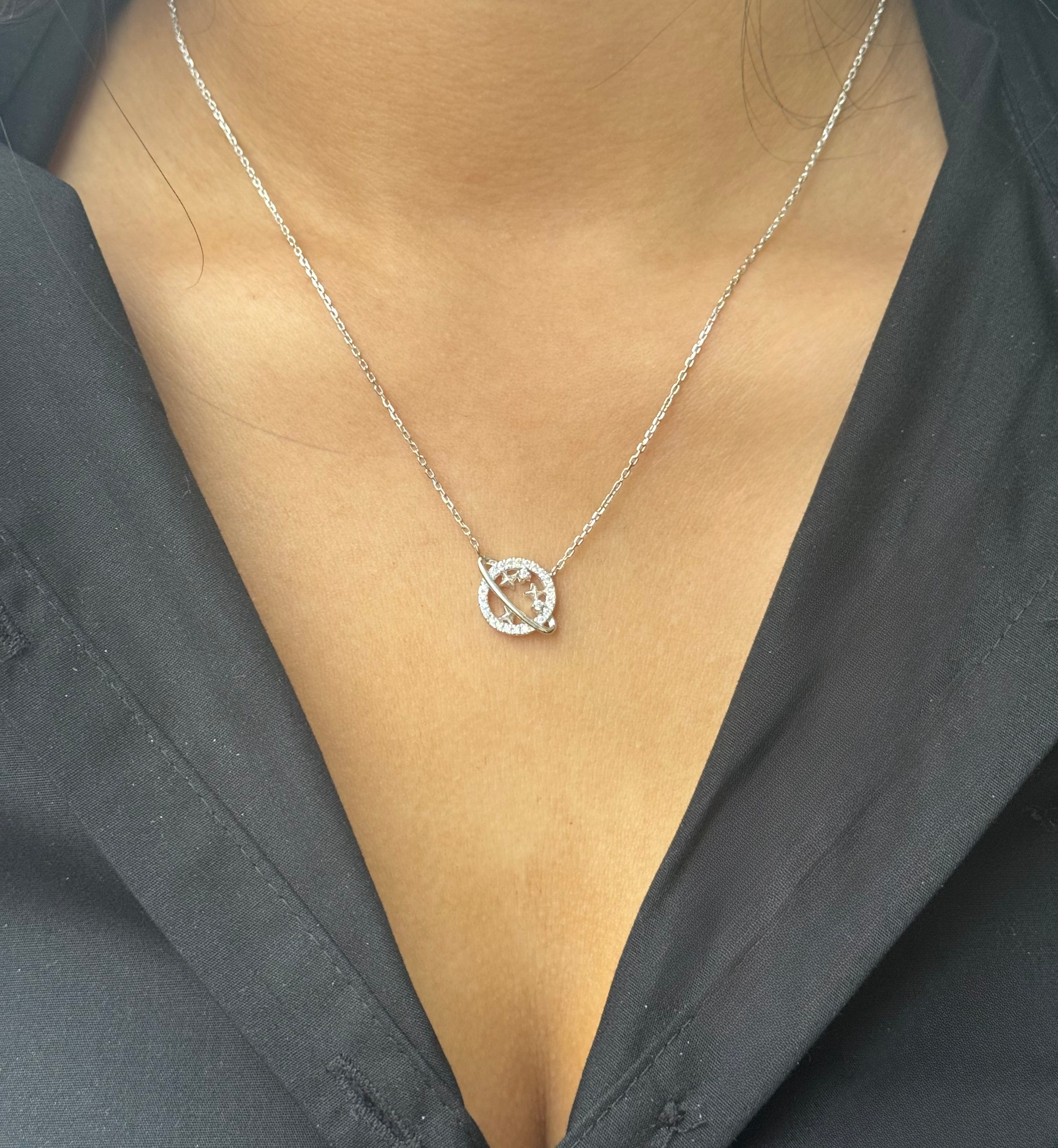 Sterling Silver Planet Cz Necklace