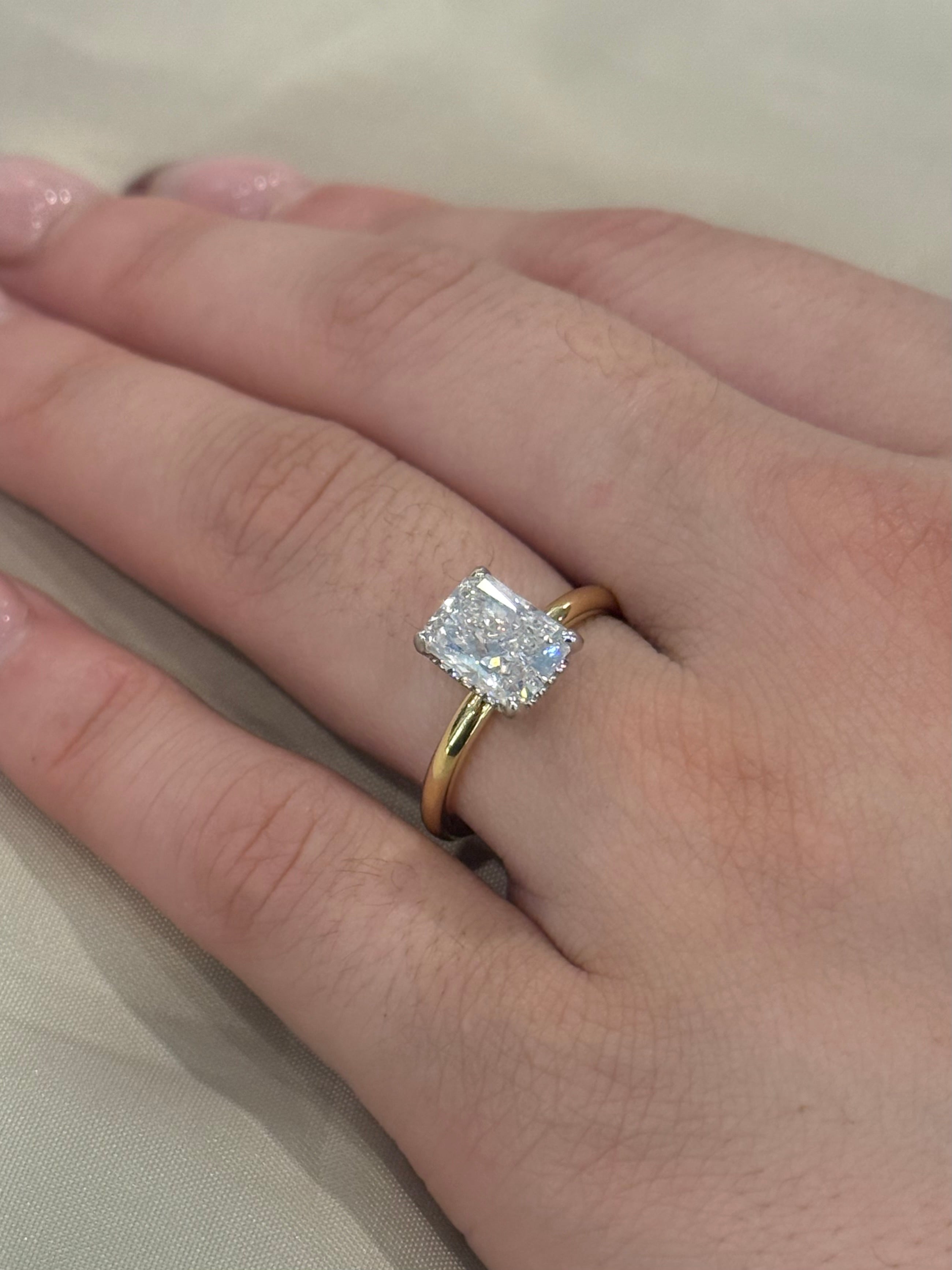 18K Yellow Gold 2ct Radiant Laboratory Grown Diamond Solitaire with Hidden Halo