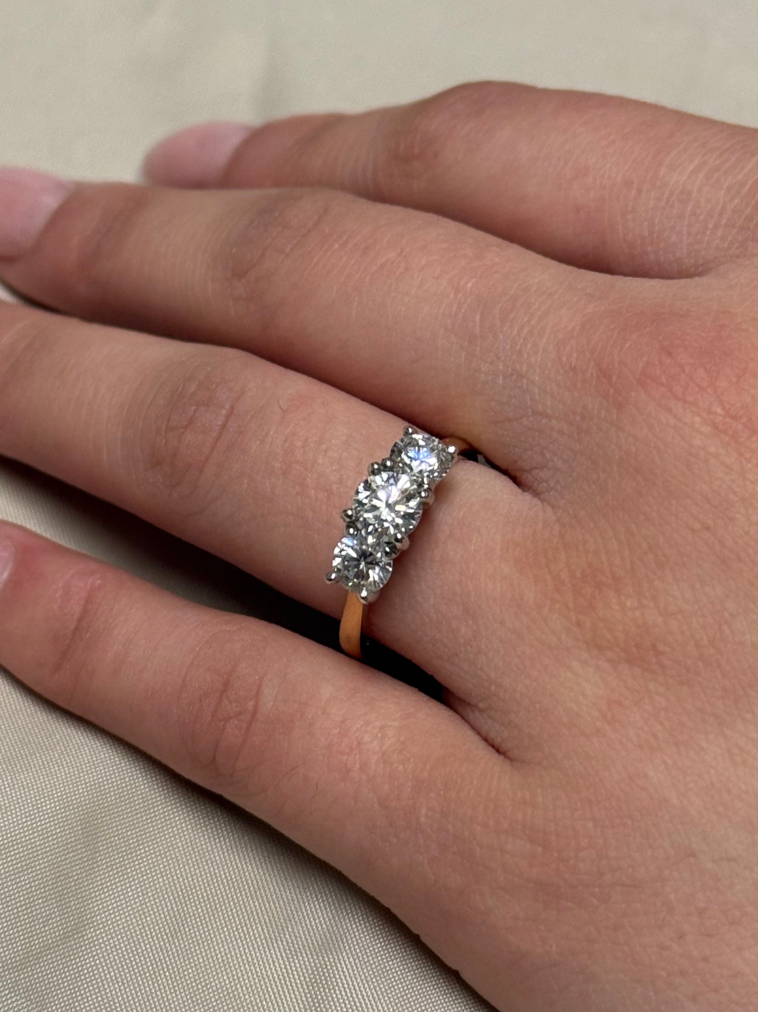 18K Yellow Gold 1.62ct Laboratory Grown Diamond Three Stone Ring