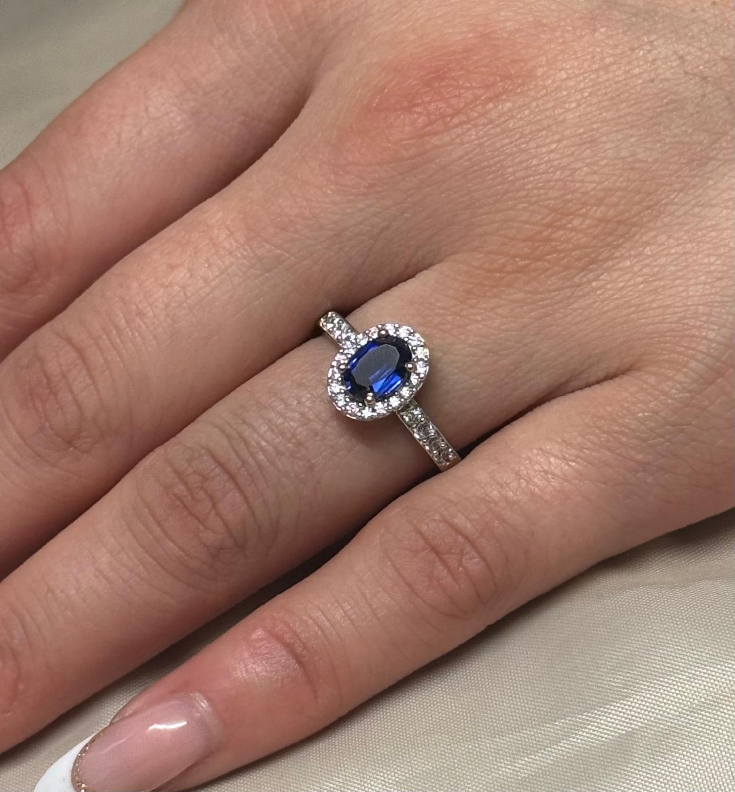 9K Yellow Gold Blue Stone with CZ Halo and Band
