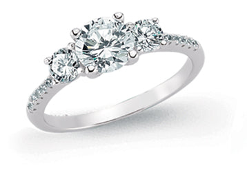 Sterling Silver Three Stone Ring with Cz Band
