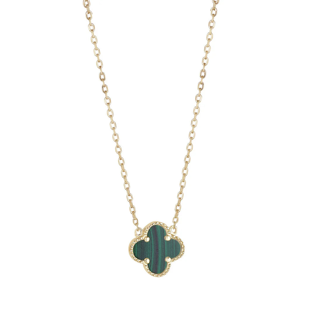 Gold Plated Sterling Silver Malachite Clover Necklace