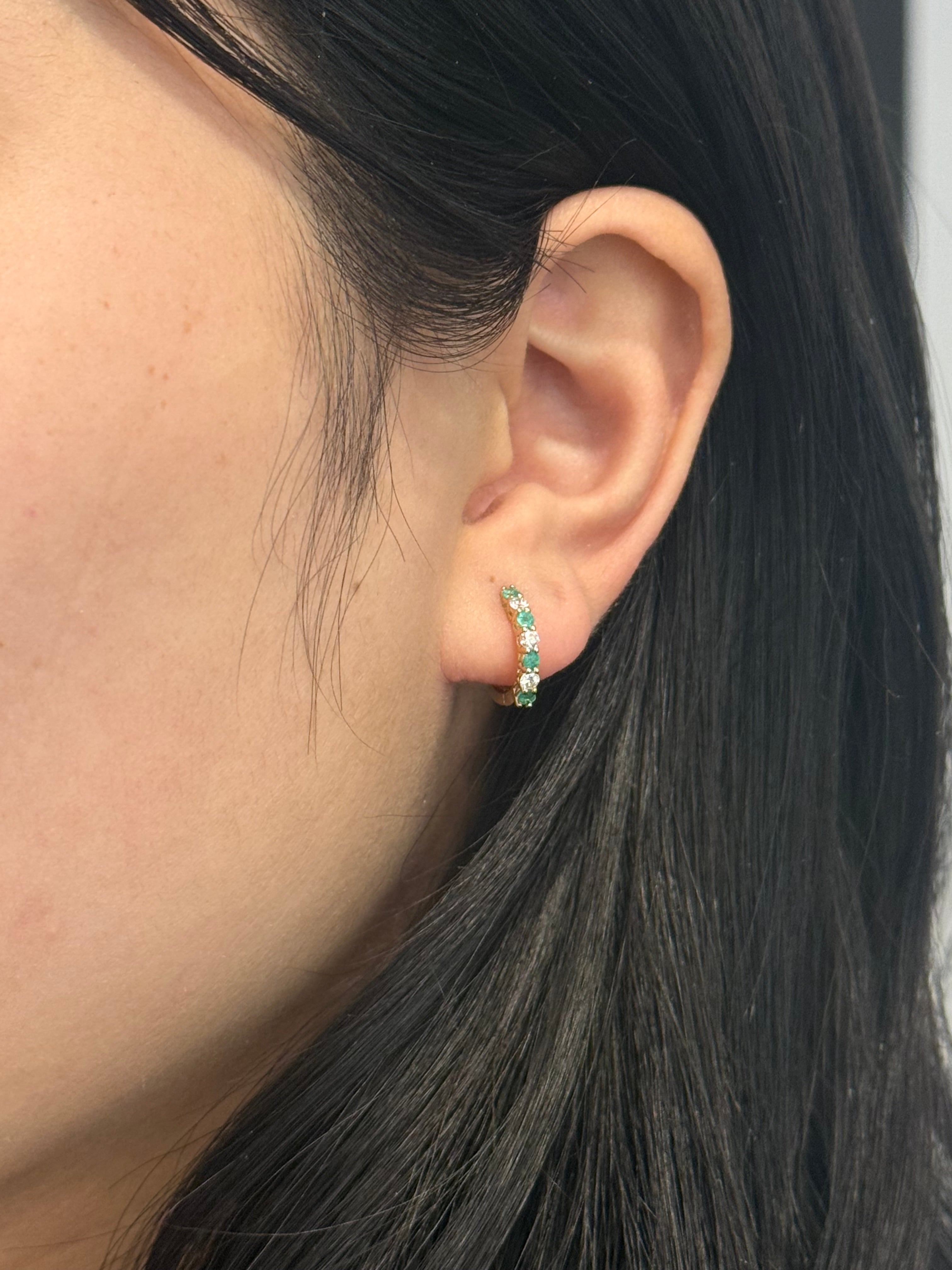 9ct Yellow Gold Emerald & Diamond Hoop Earrings