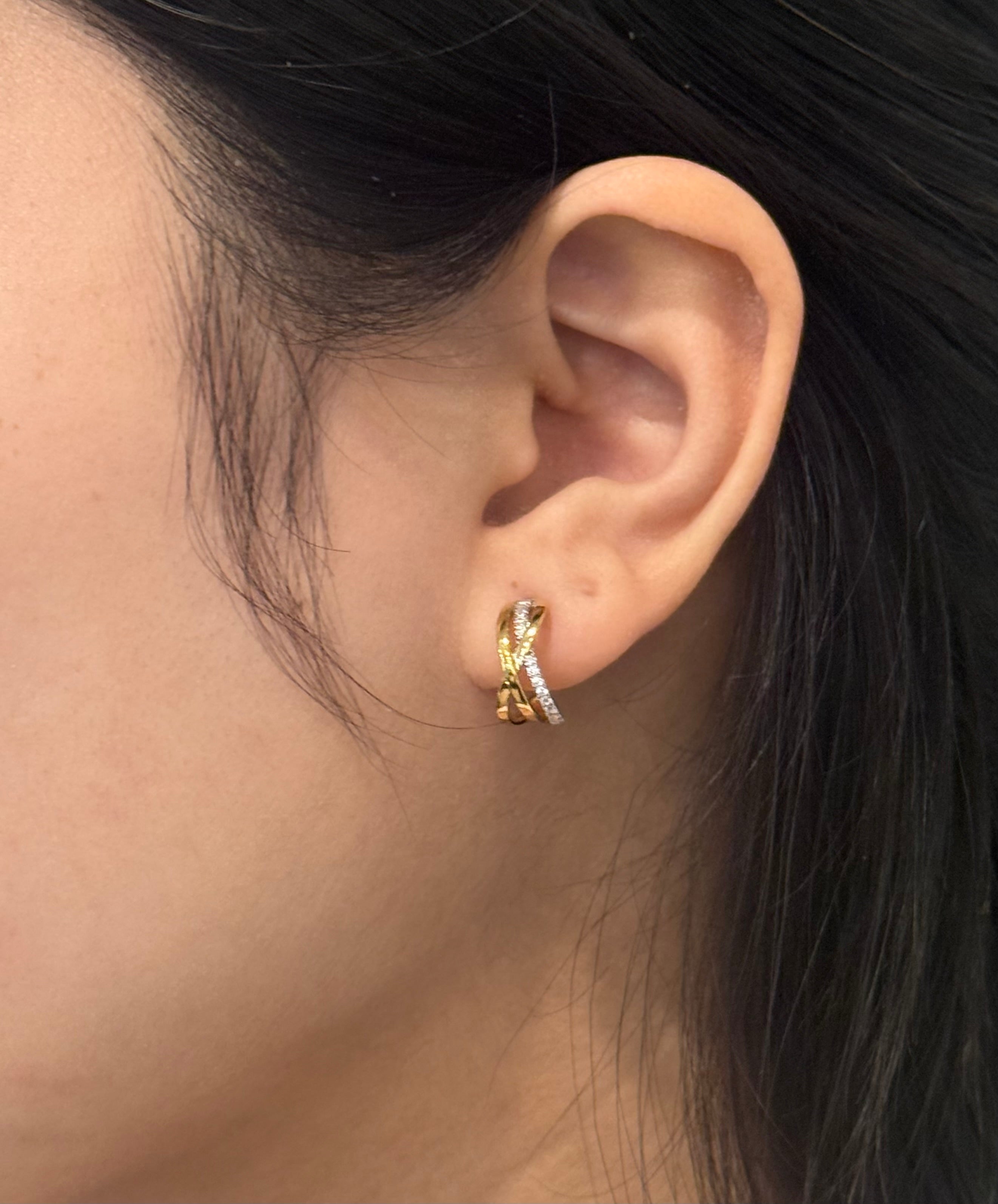 9ct Yellow Gold Intertwined Cz Hoop Stud Earrings