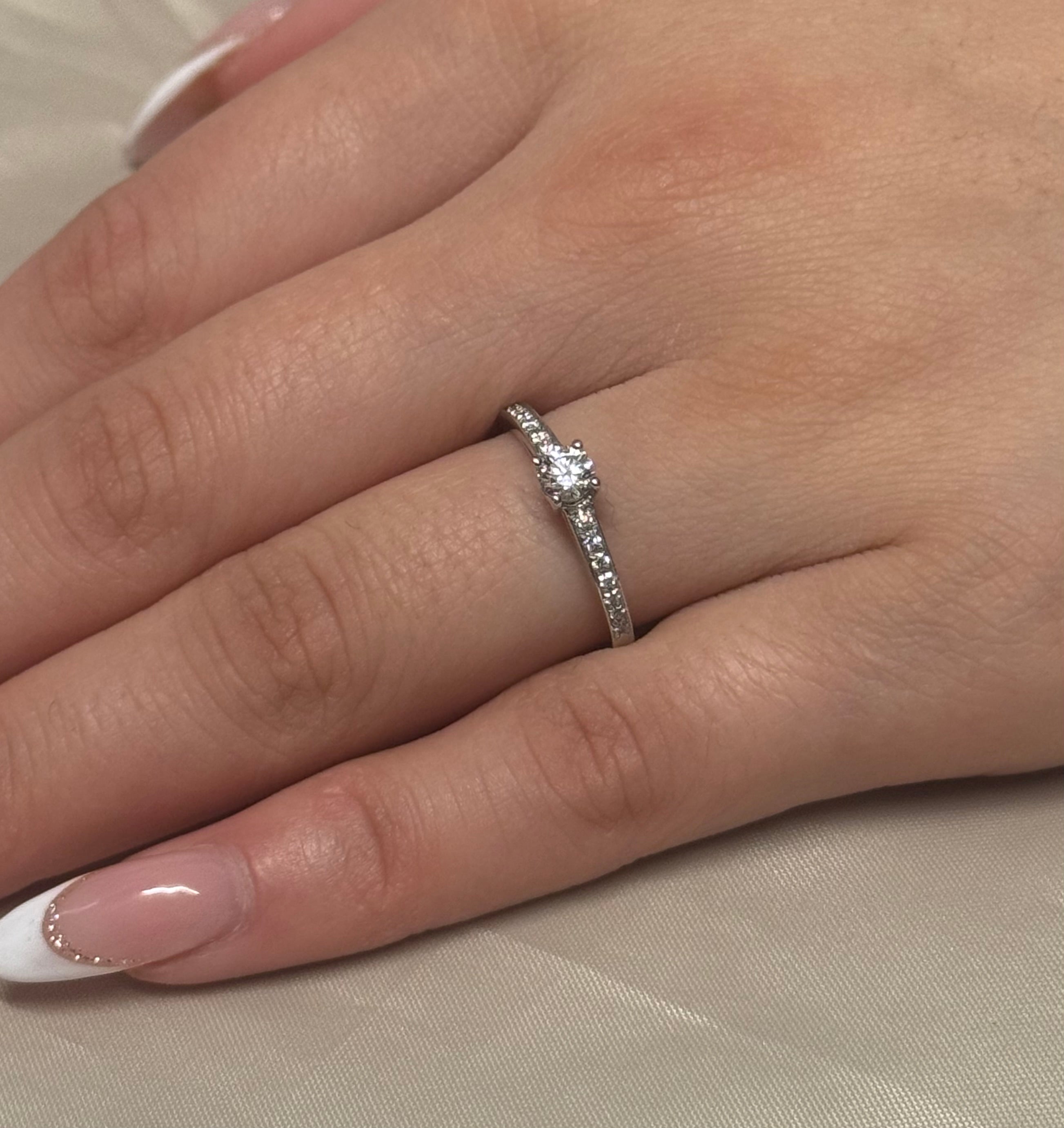 18K White Gold Diamond Solitaire with Diamond Band