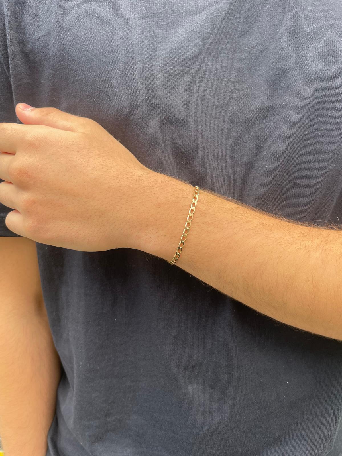 9ct Yellow Gold Mens Small Flat Curb Bracelet