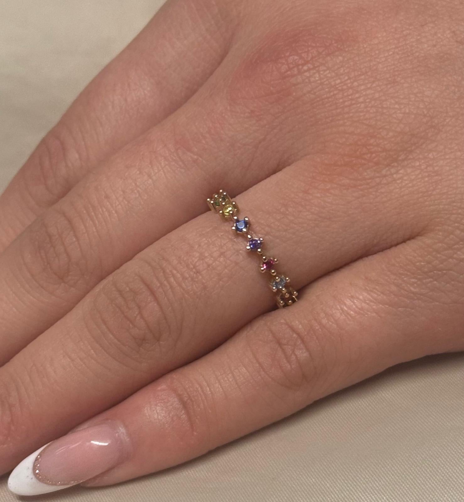 9K Yellow Gold Rainbow CZ Ring