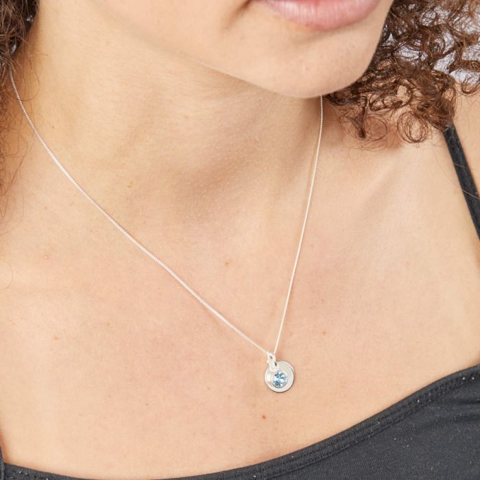 Sterling Silver March Birthstone Disc Pendant