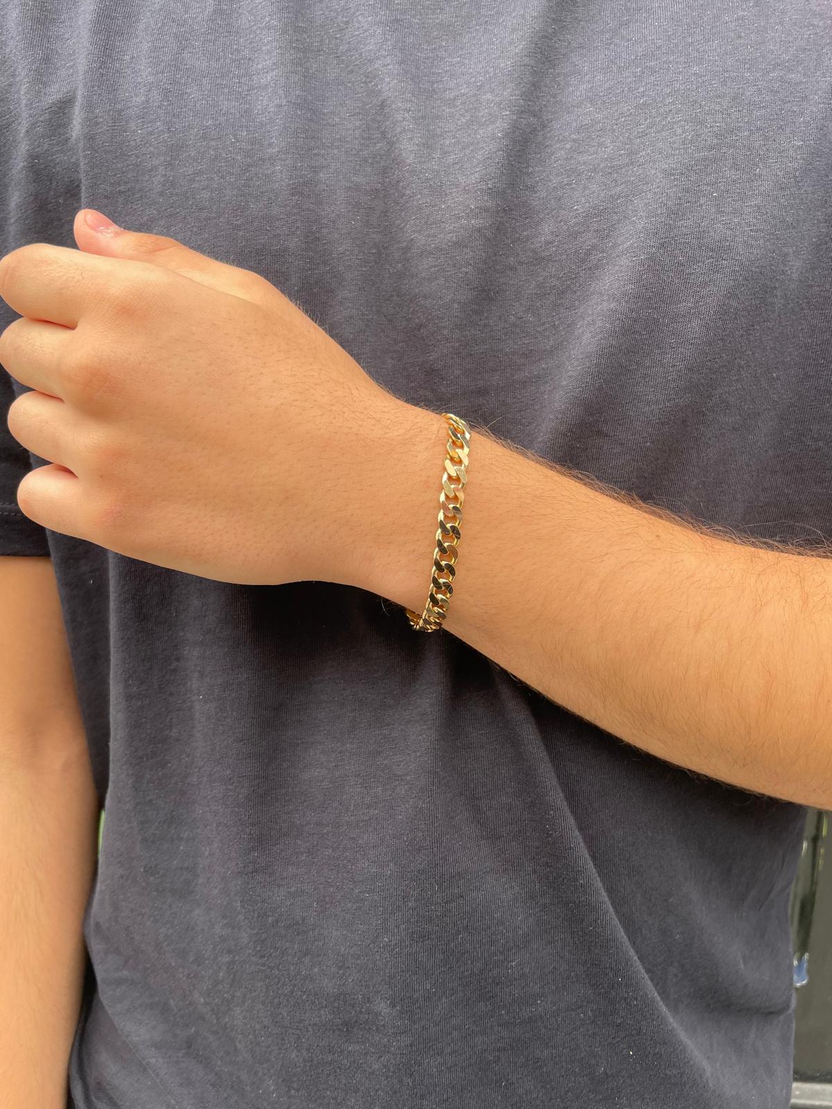 9ct Yellow Gold Mens Large Flat Curb Bracelet