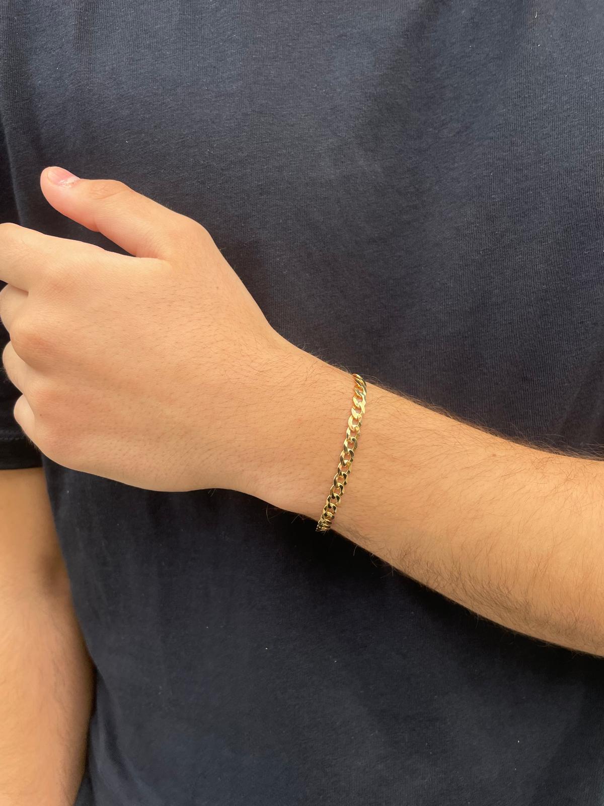 9ct Yellow Gold Mens Medium Flat Curb Bracelet