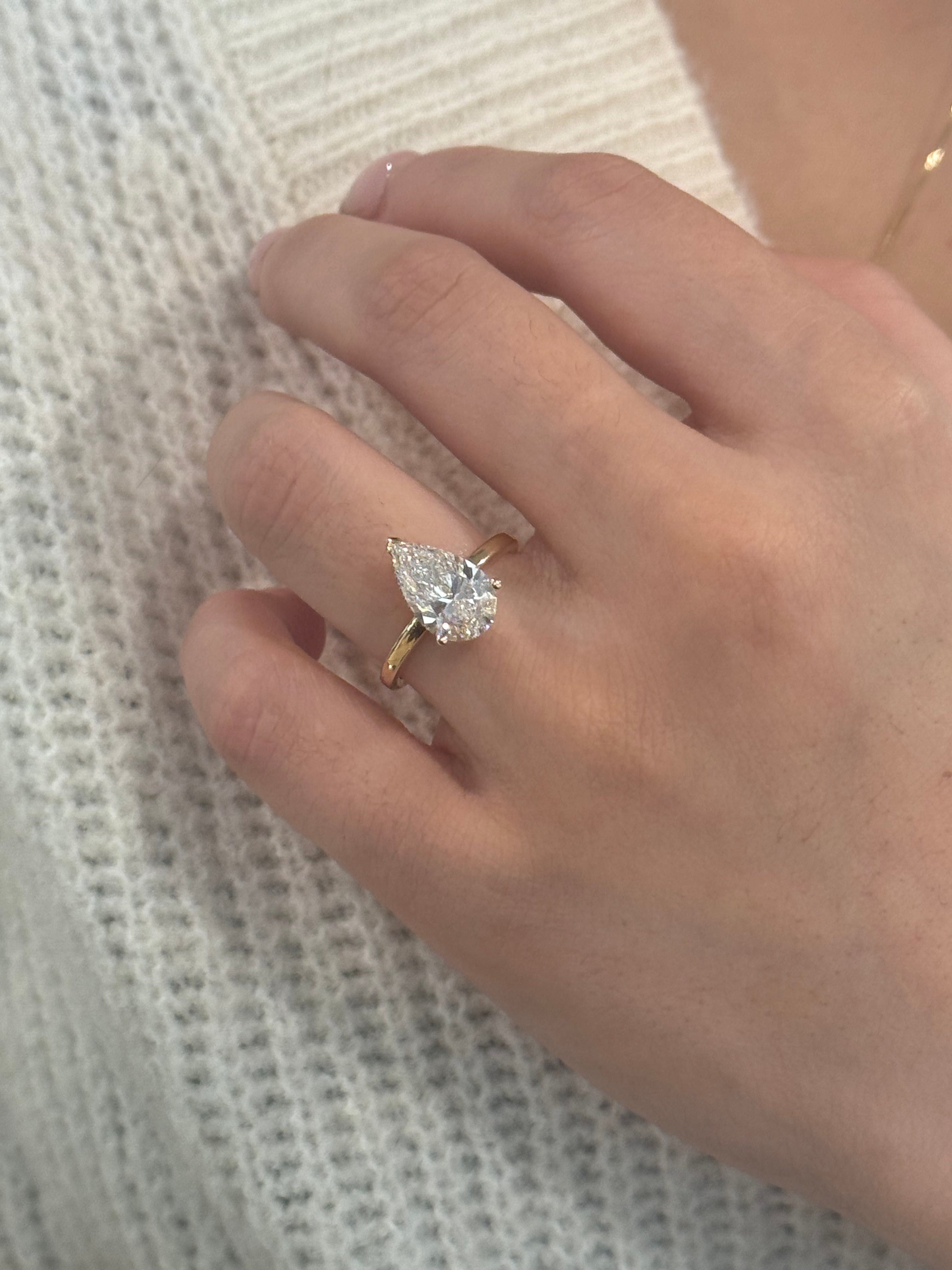 9K Laboratory Grown Diamond 3.01ct Pear Solitaire with a Hidden Halo