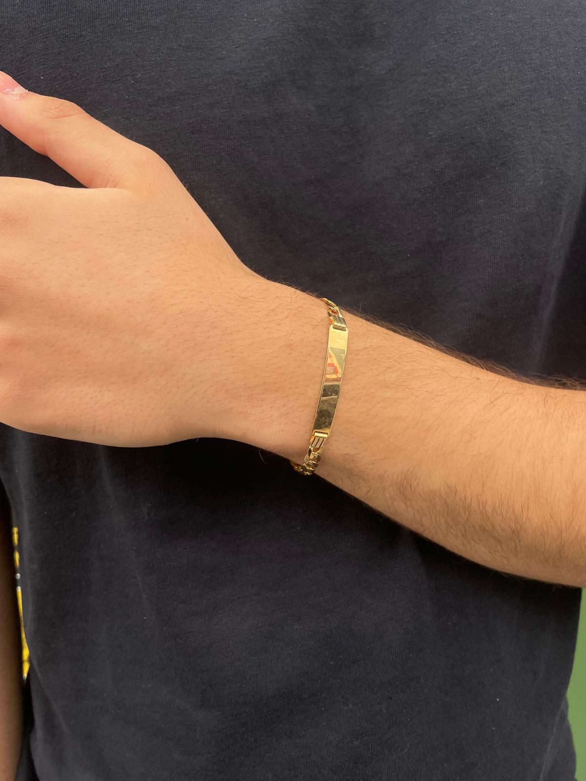 9ct Yellow Gold Mens Flat Curb ID Bracelet