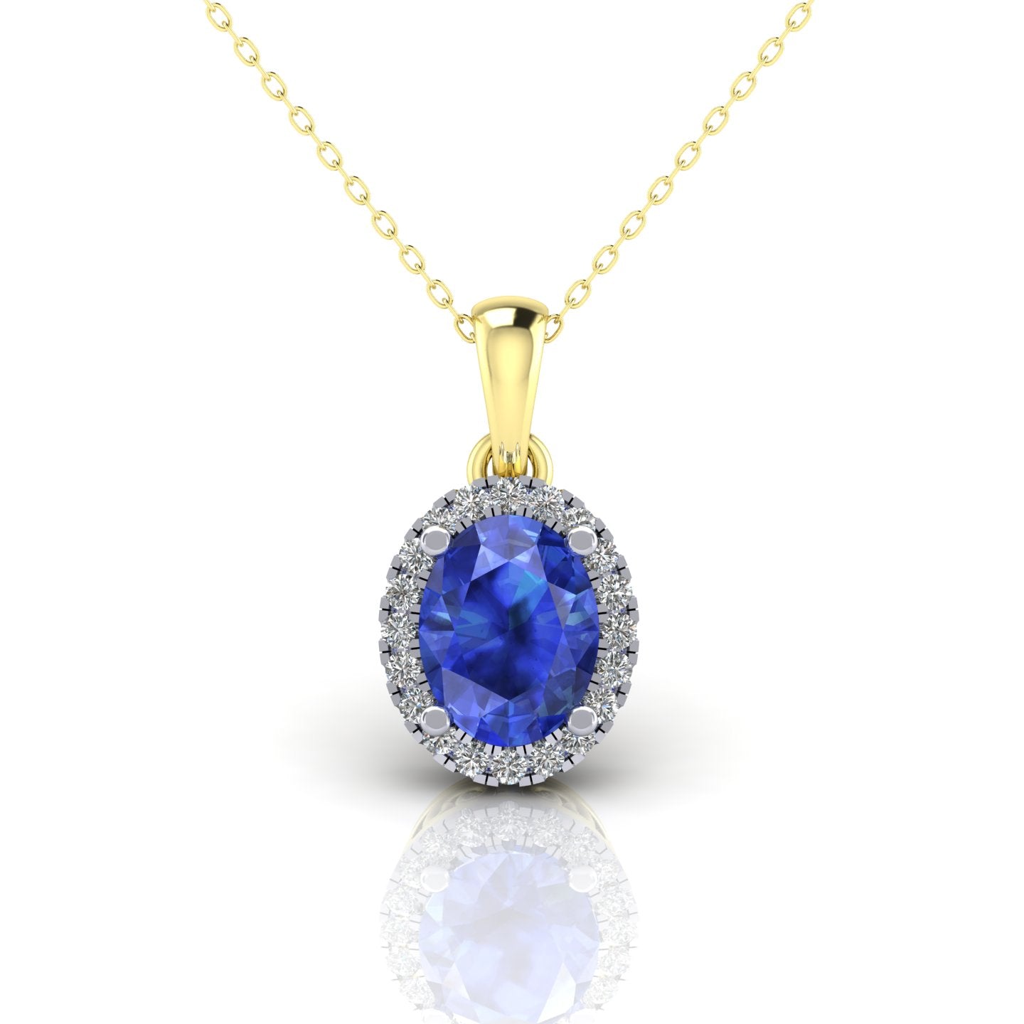 9ct Yellow Gold Oval Blue Stone Pendant with CZ Halo