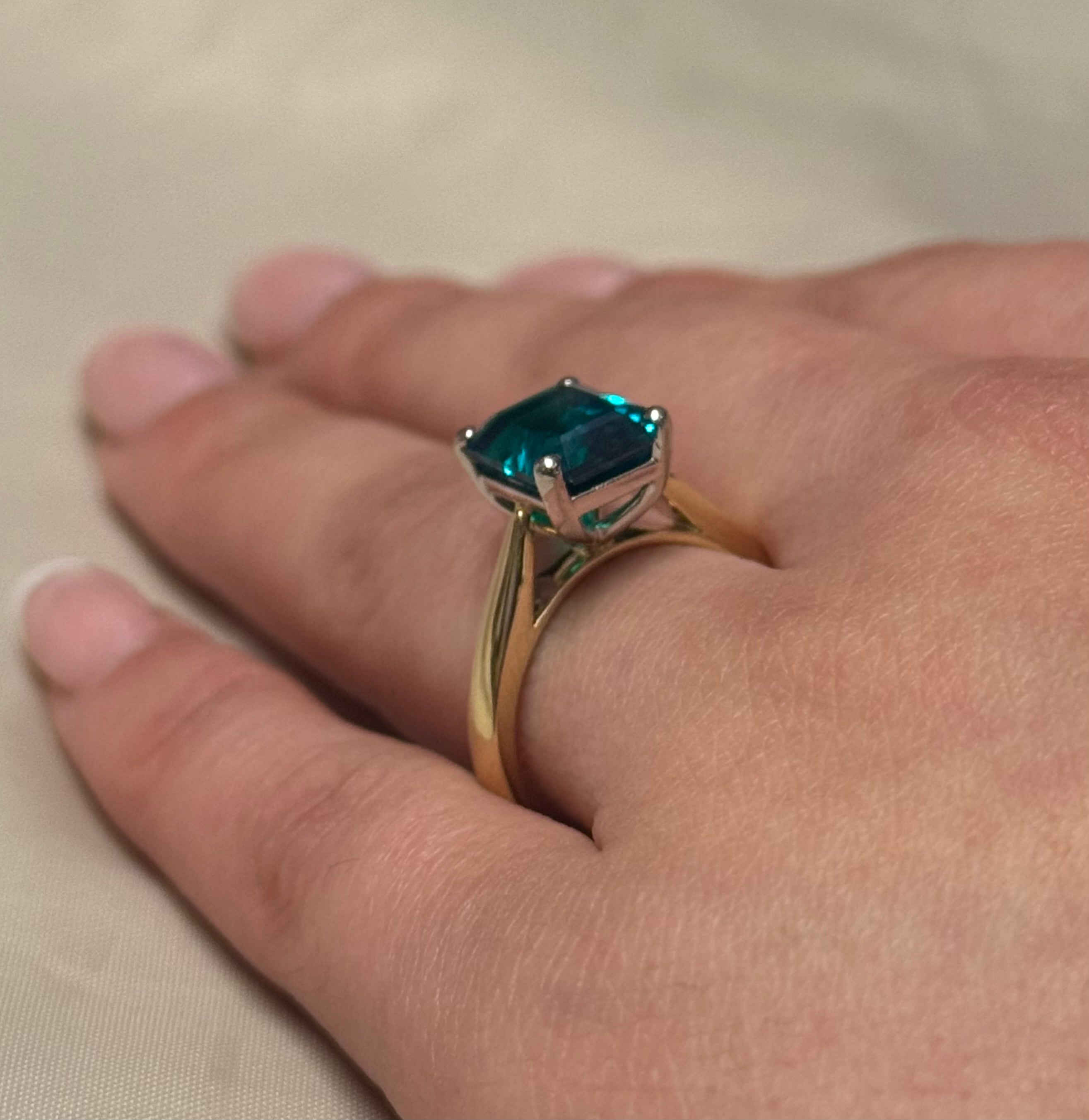 9K Yellow Gold and Platinum Emerald Cut Laboratory Grown Emerald