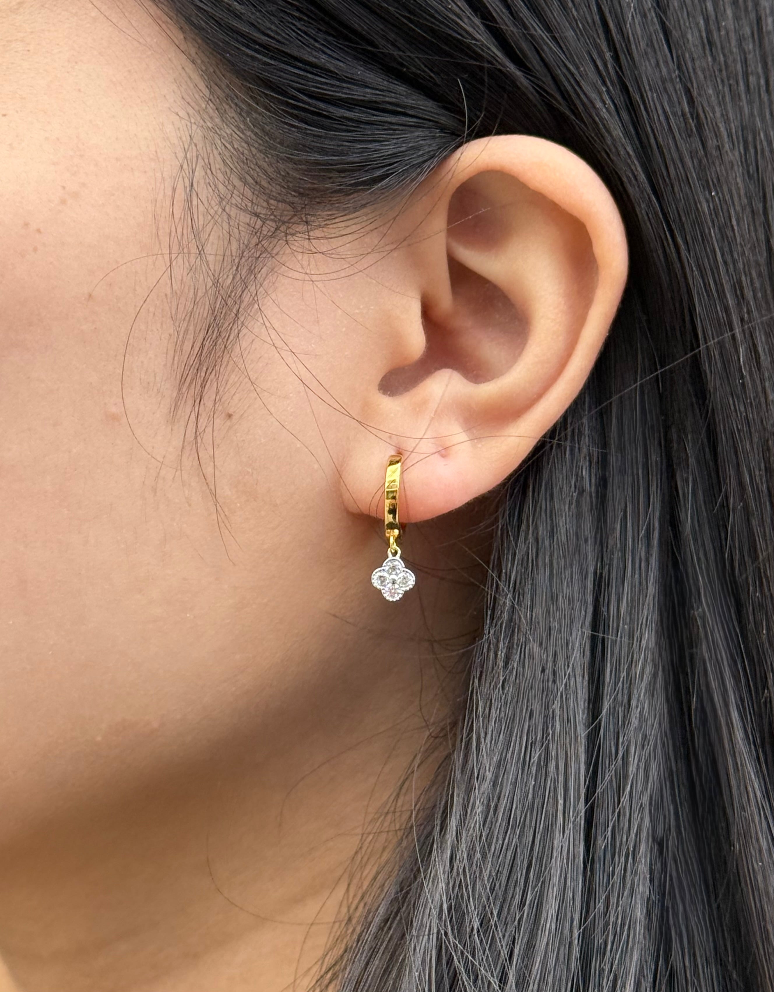 Gold Plated Sterling Silver CZ Clover Huggies