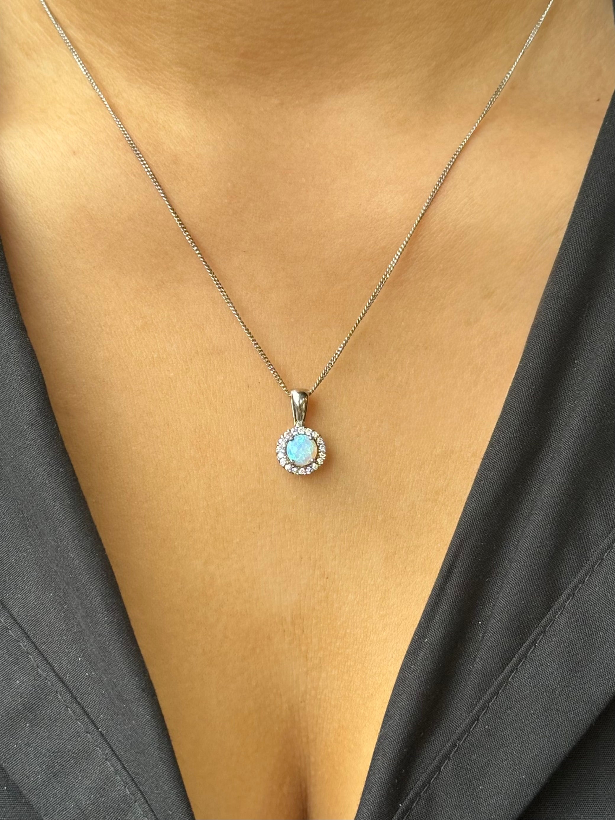Sterling Silver Opal Cz Halo Pendant
