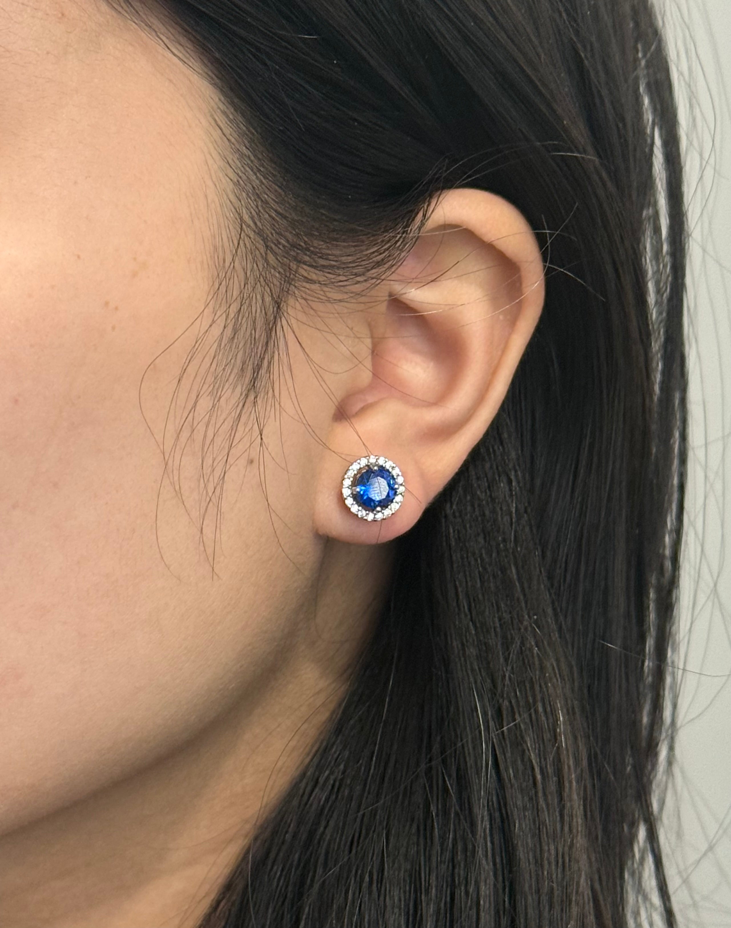 Sterling Silver Blue Halo Stud Earrings