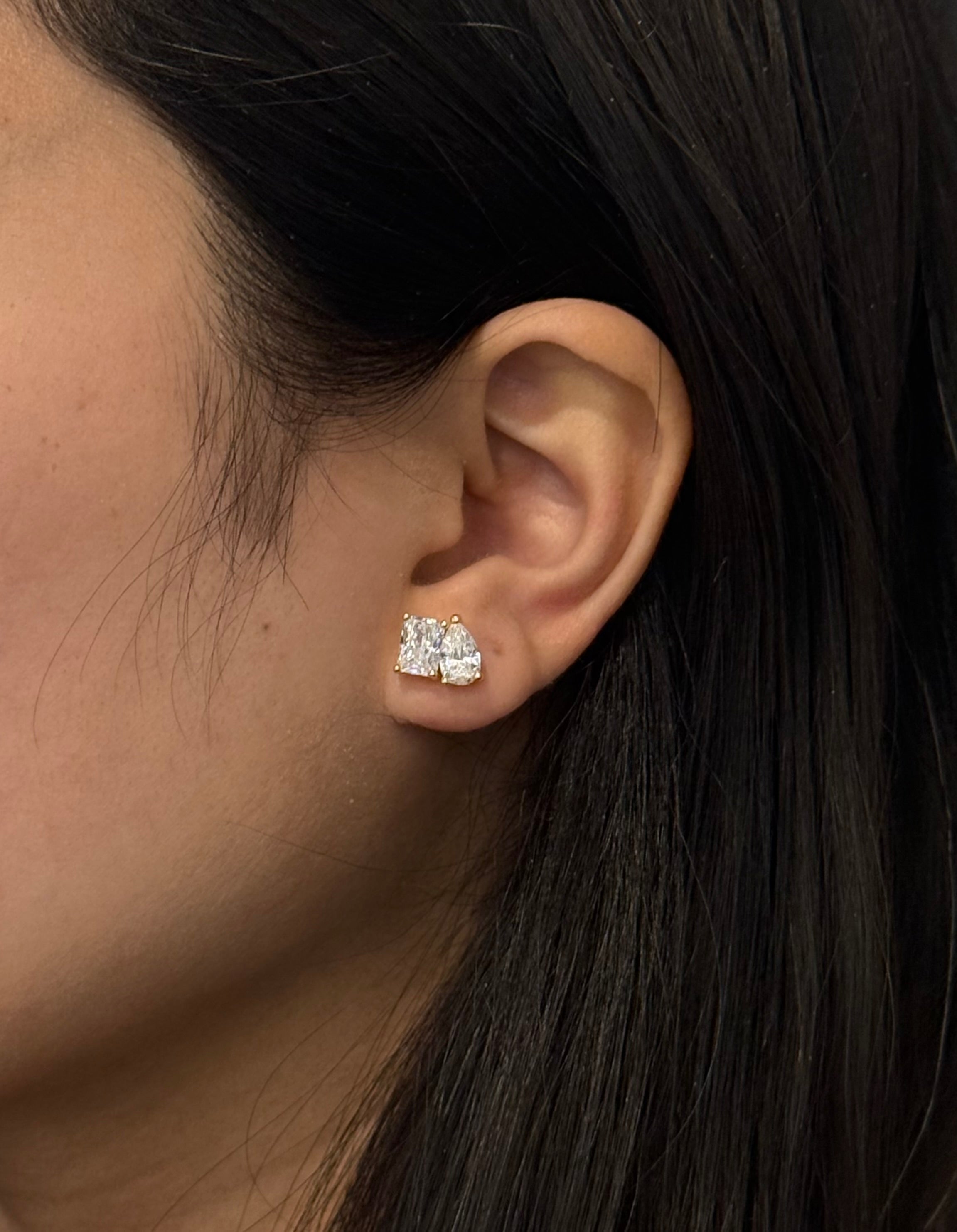 Gold Plated Sterling Silver CZ Moi & Toi Stud Earrings