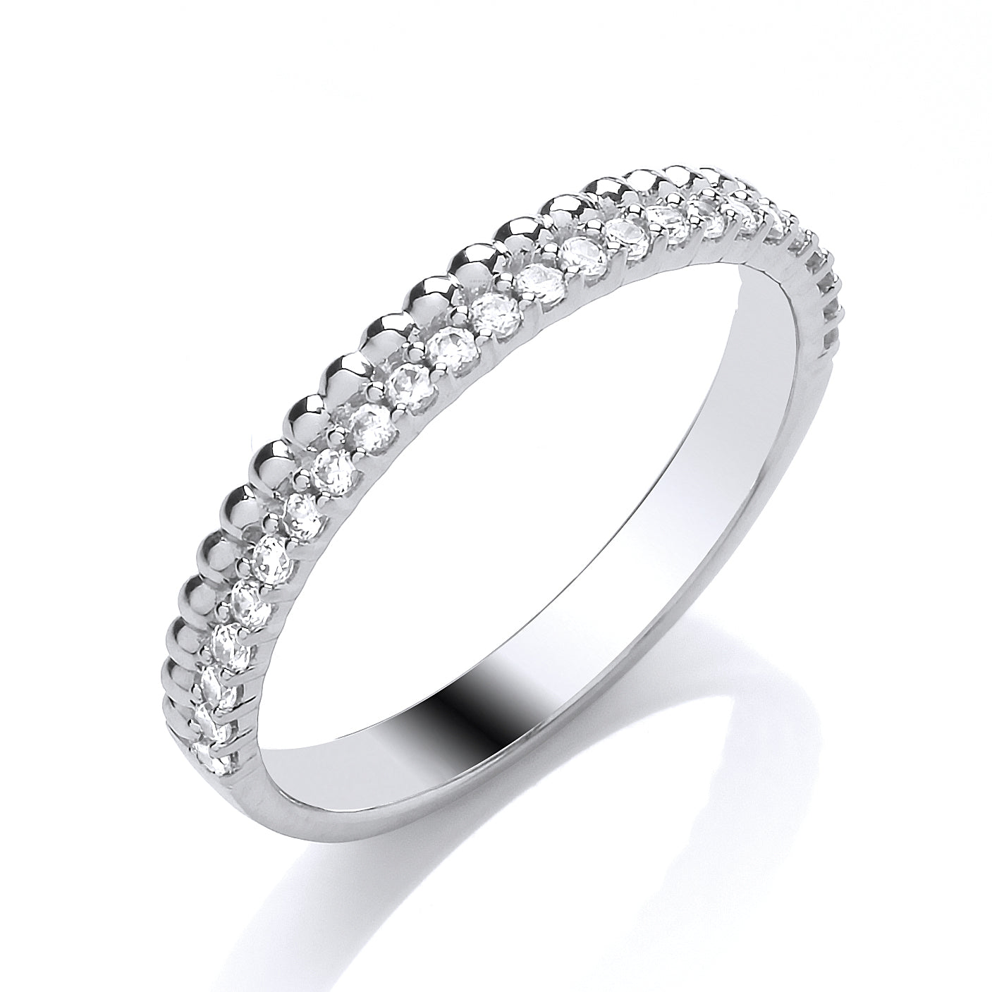 9k White Gold Offset Beaded Diamond Eternity Ring