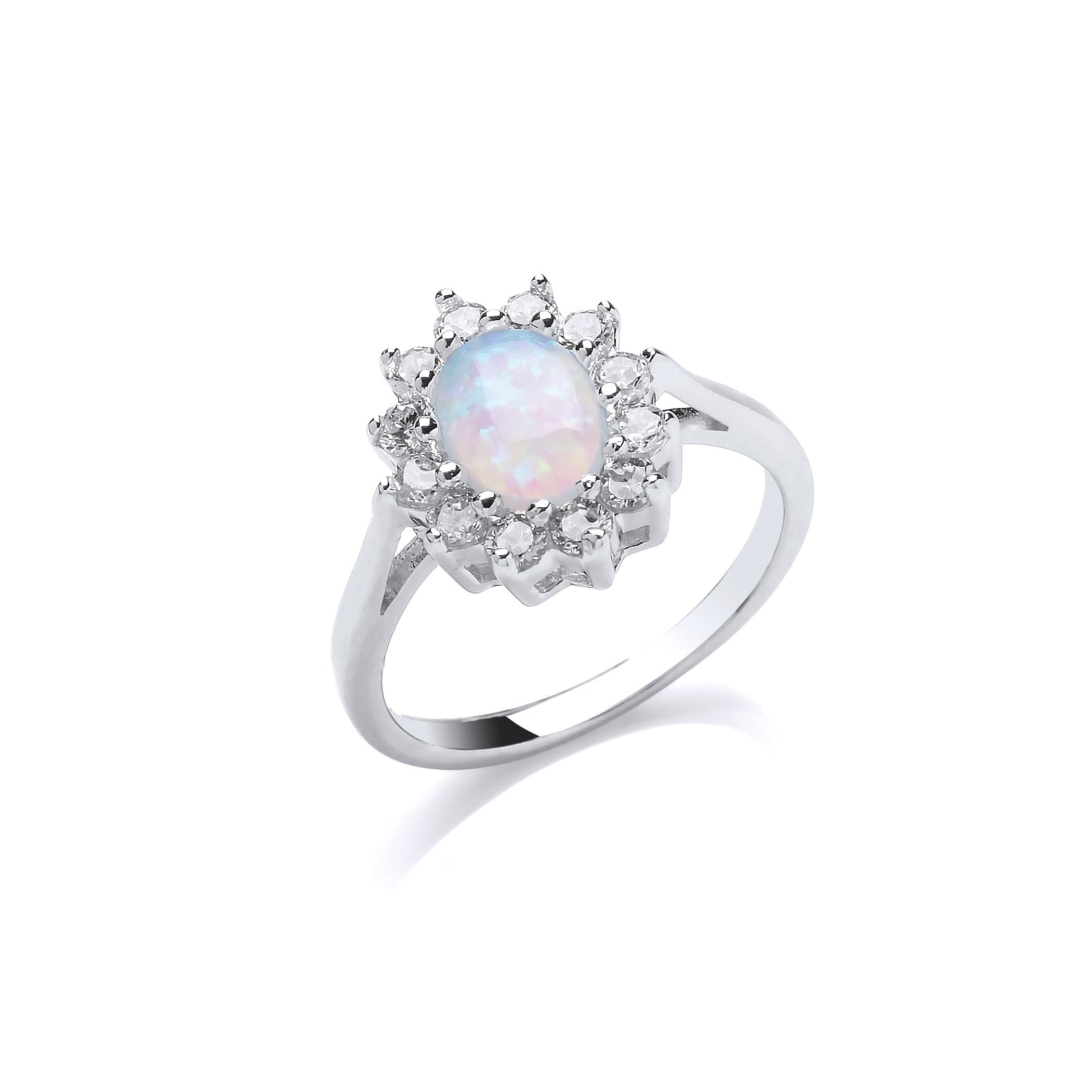 Sterling Silver Opal and CZ Cluster Ring