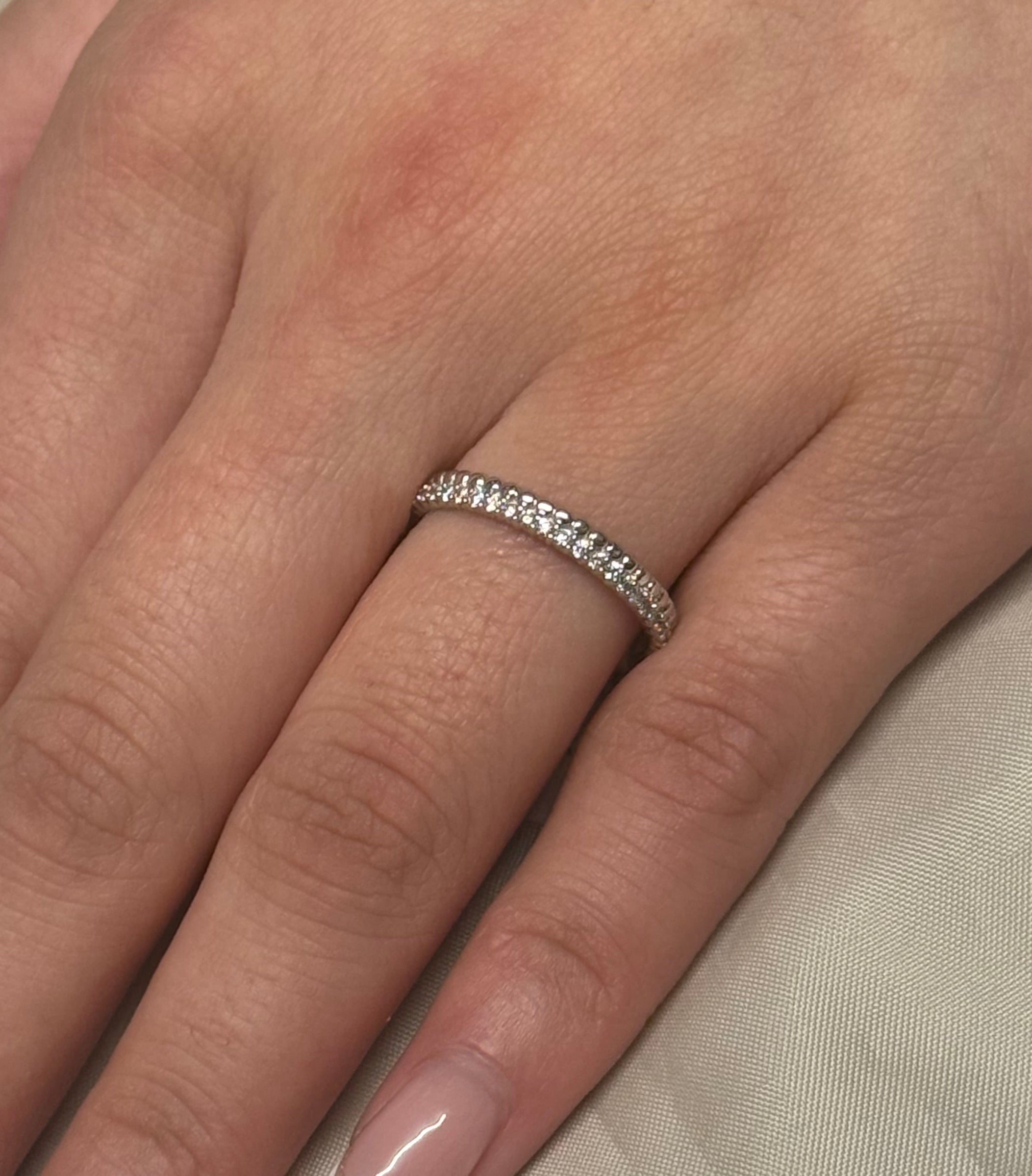 9k White Gold Offset Beaded Diamond Eternity Ring