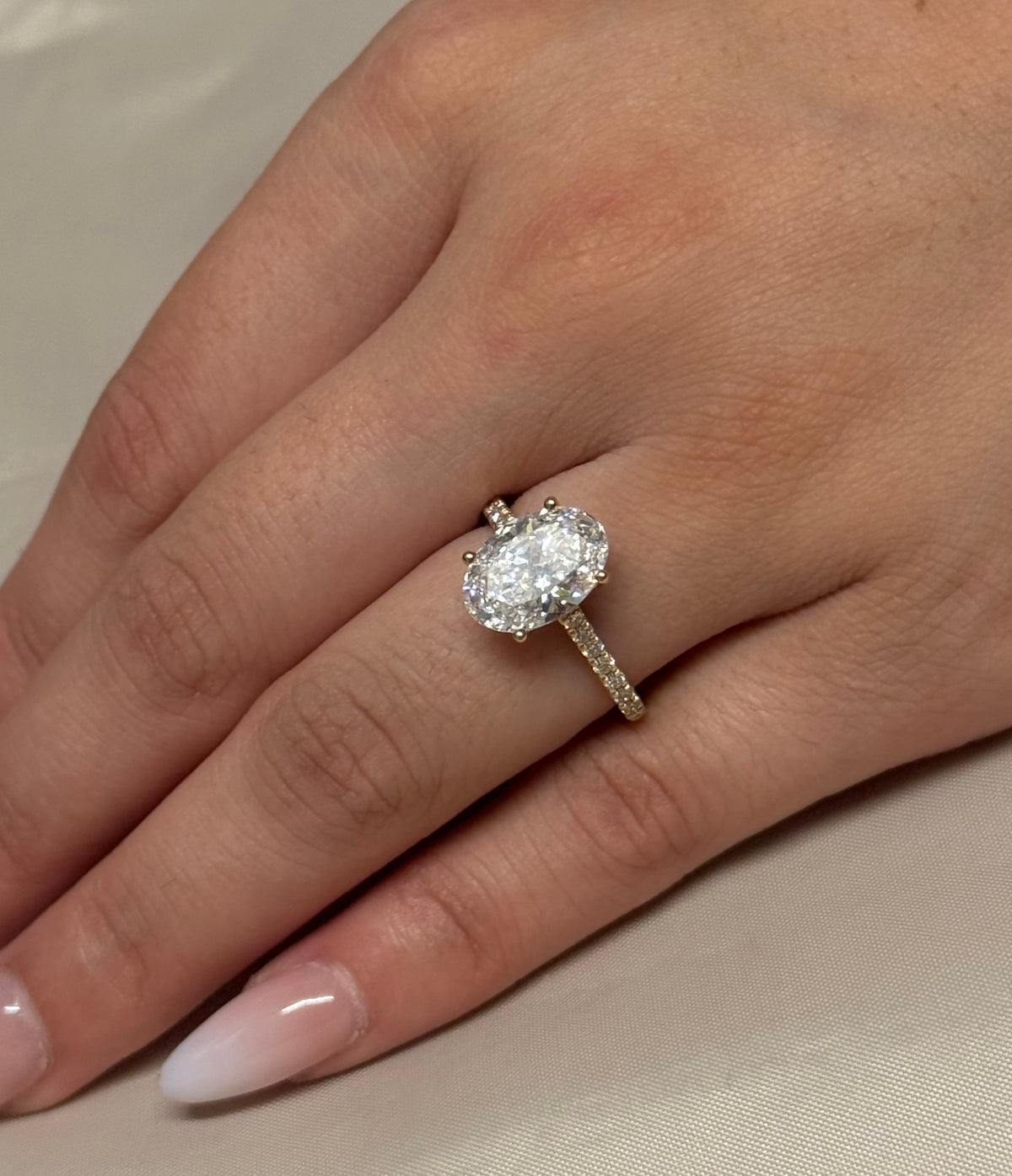 18K Yellow Gold 3.3ct Laboratory Grown Oval Solitaire with Diamond Band